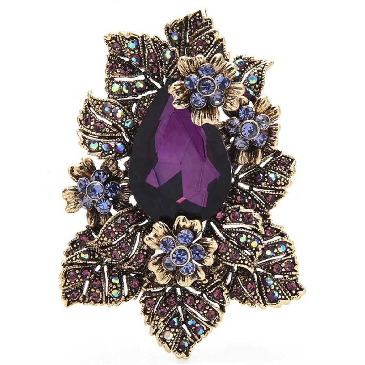 Dark-Desires Brosche Brosche Vintage Brosche Blüten violett, Damen Brosche vintage Accesssoire retro Anstecknadel