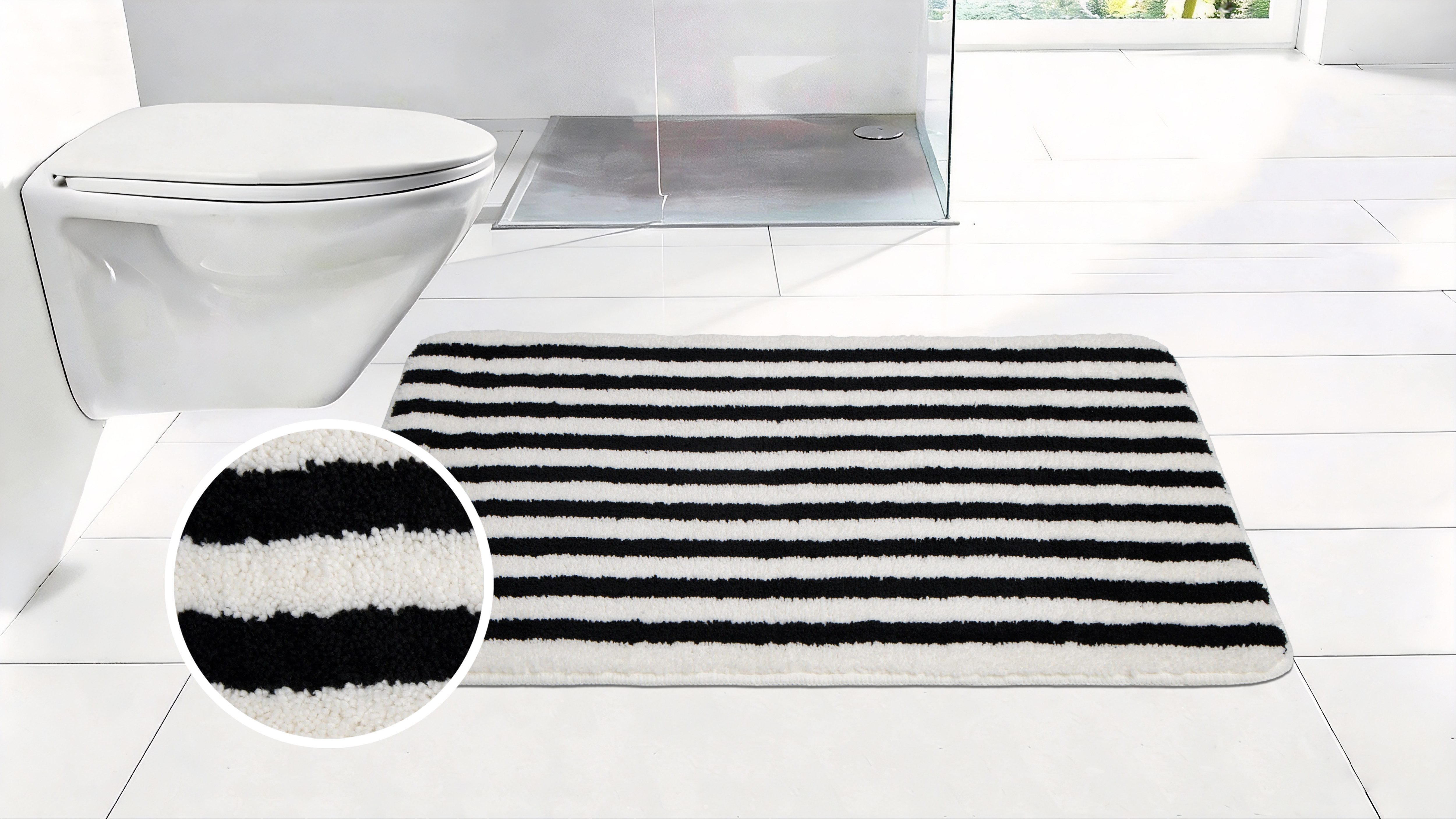 OTTO home Badematte Streifen, Jannika, Badvorleger, Badezimmer Teppich, Höhe 12 mm, rutschhemmend beschichtet, schnell trocknend, fußbodenheizungsgeeignet, Polyester, rechteckig, Scandi, modern, gestreift, Badteppich, Badematten
