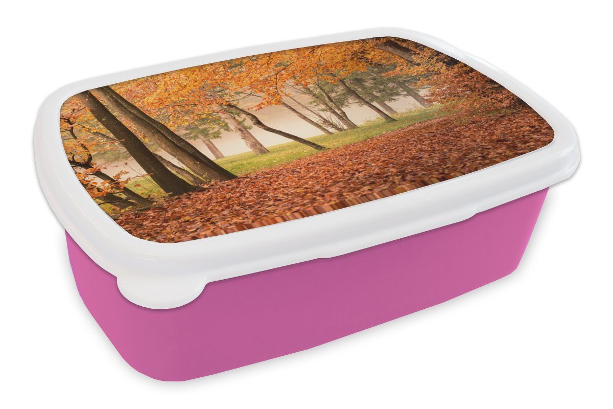 MuchoWow Lunchbox Blätter - Herbst - Wald, Kunststoff, (2-tlg), Brotbox für Erwachsene, Brotdose Kinder, Snackbox, Mädchen, Kunststoff rosa