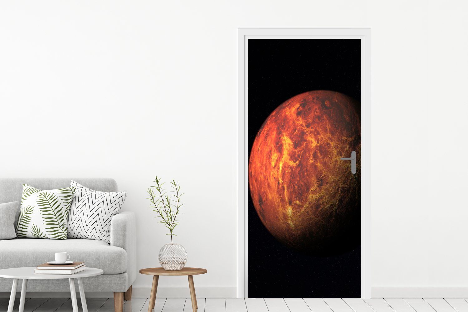 St), Tür, bedruckt, Planet (1 Der cm Türtapete rote vor MuchoWow Hintergrund, Matt, 75x205 Fototapete Türaufkleber, Mars einem schwarzen für