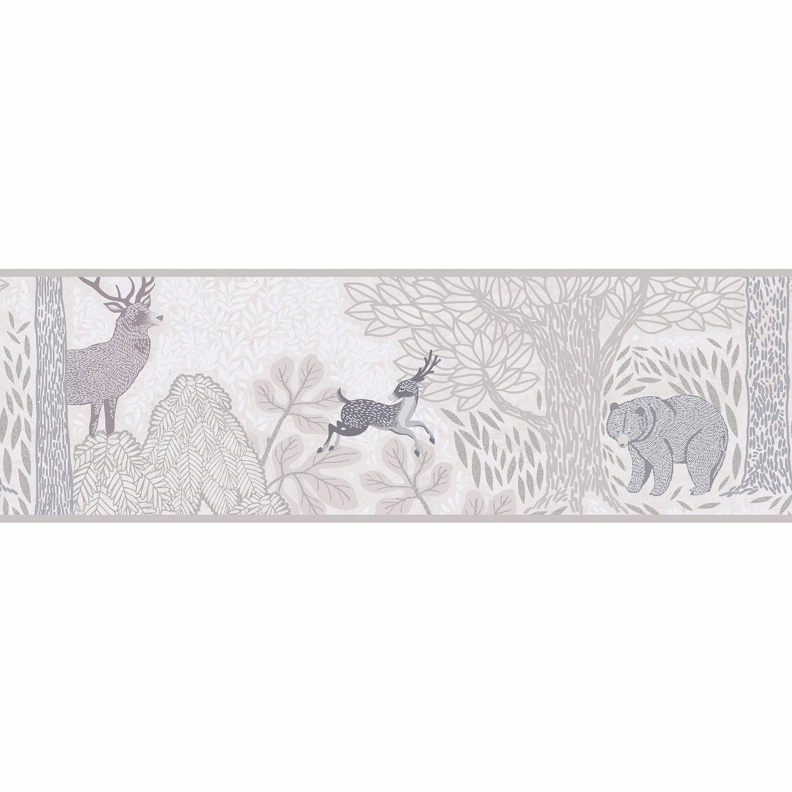 A.S. Création Bordüre Bär Hirsch Blätter Wald Natur Creme Grau 77175-2