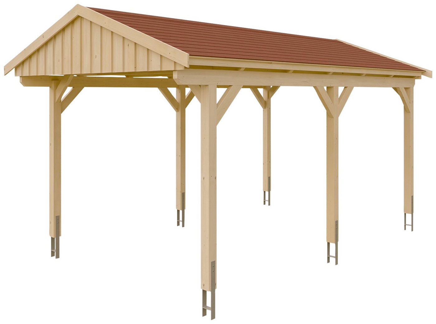Thumbnail - Skanholz Einzelcarport Fichtelberg, BxT: 317x566 cm, 273 cm Einfahrtshöhe, mit roten Schindeln