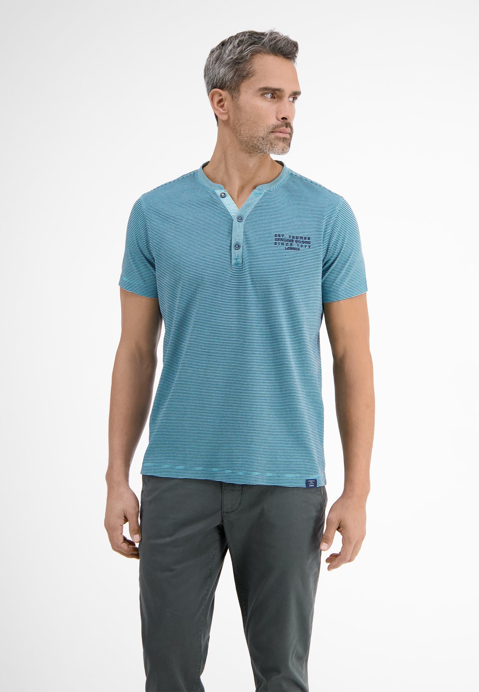 LERROS T-Shirt LERROS Serafino mit Finelinerstreifen SKY BLUE