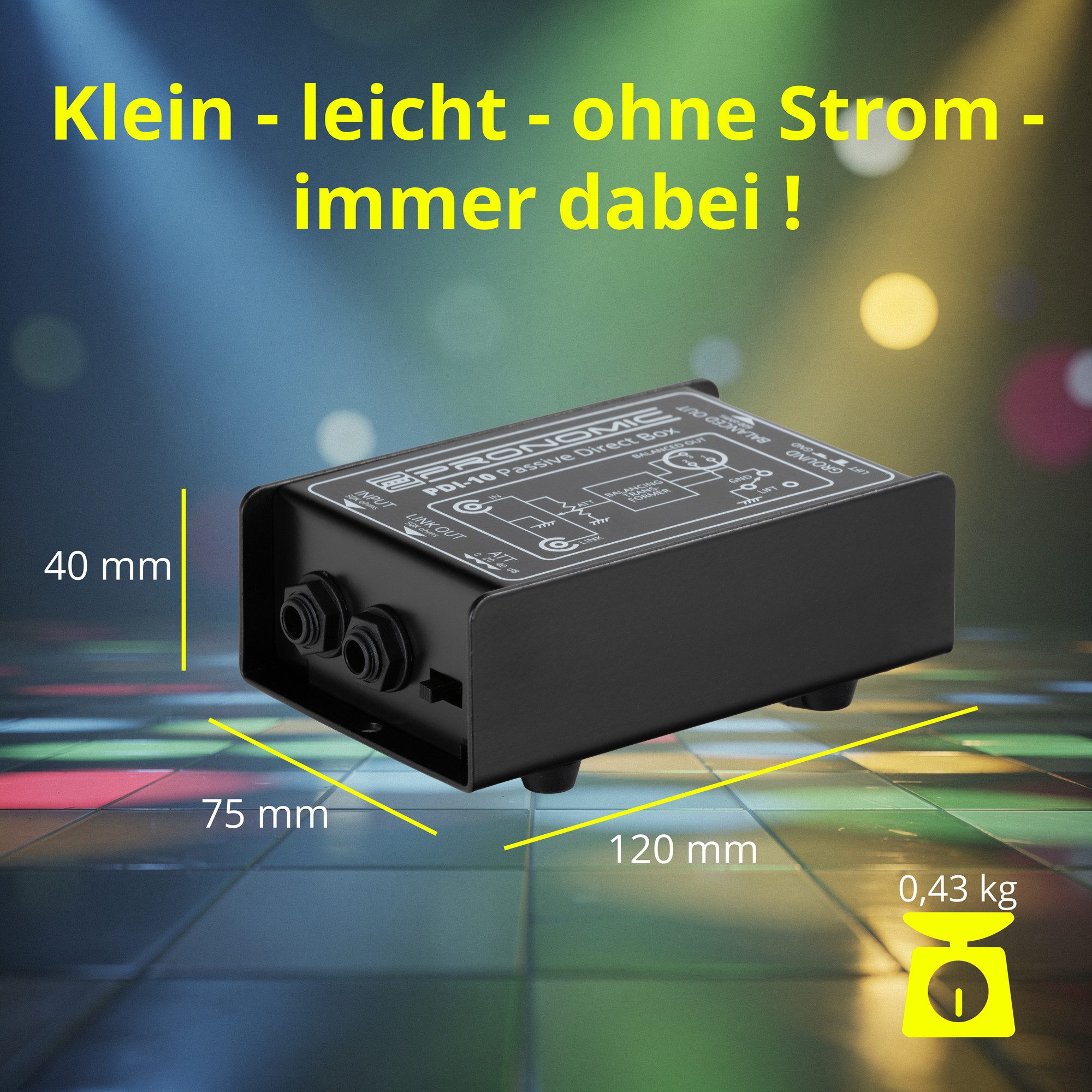 Pronomic Audio-Wandler PDI-10 passive DI-Box, (Stück), Signalanpassung Eingangspegel, Ground-Lift-Schalter