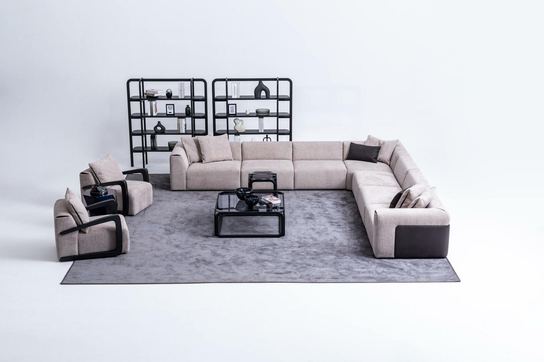 JVmoebel Wohnzimmer-Set Luxus Sofa-Set Wohnlandschaft L-Form Sofa Sessel Textil Neu, (Nur Ecksofa L-Form + 2x Sessel), Made in Europe