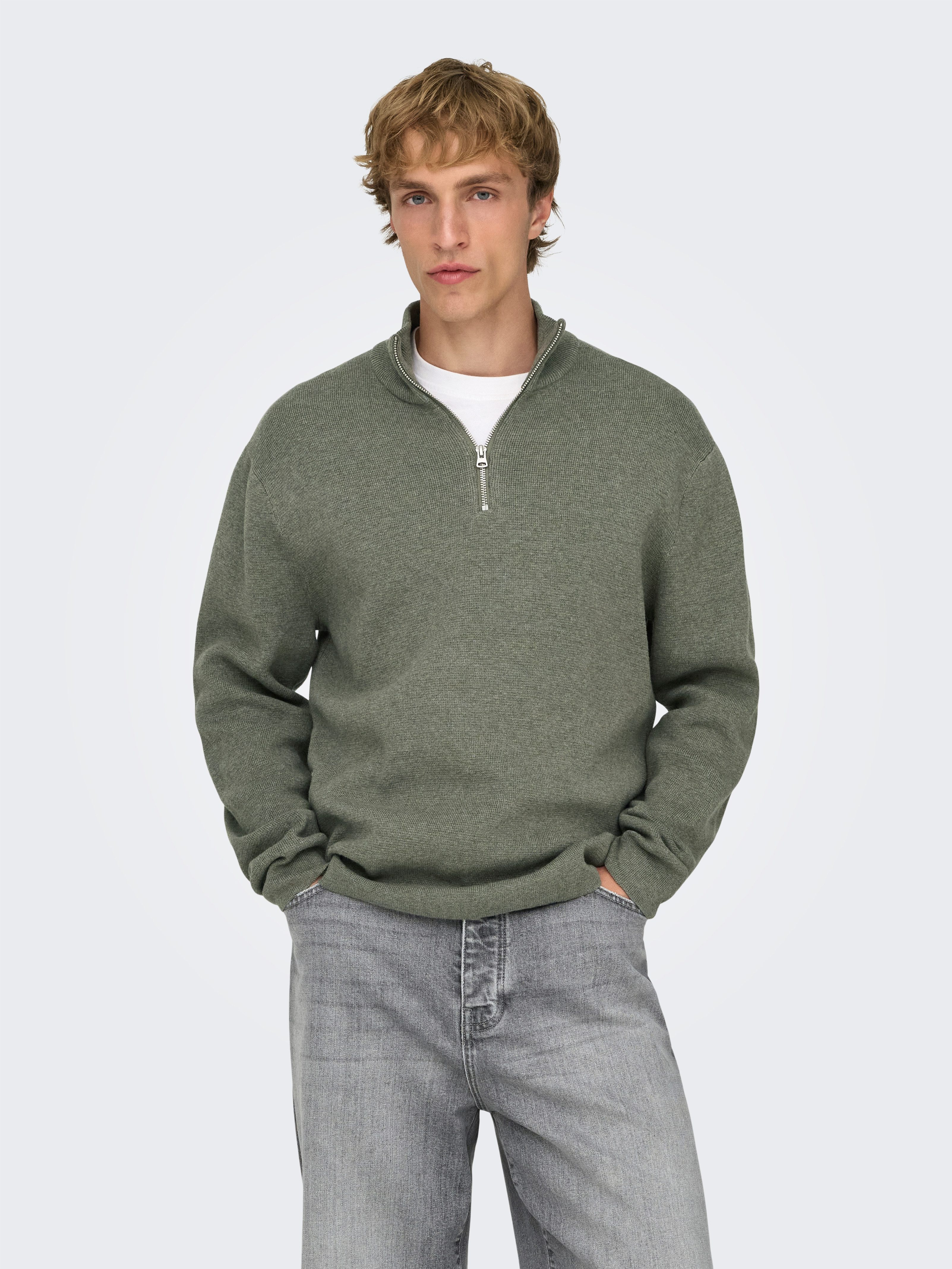 ONLY & SONS Troyer ONSTING LIFE REG HALF ZIP KNIT NOOS Baumwolle, regular f günstig online kaufen