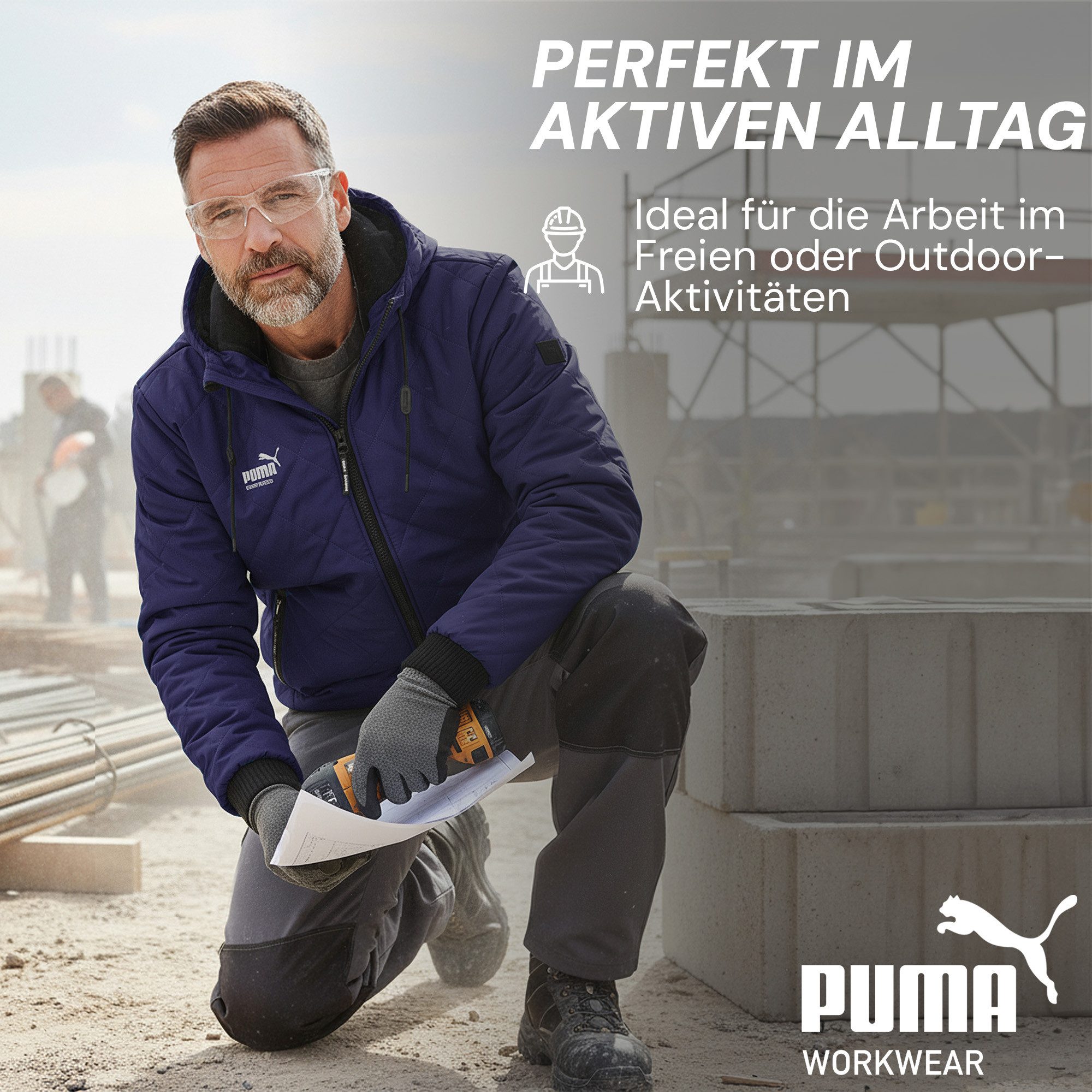 PUMA Workwear Winterjacke Herren mit Kapuze und Steppmuster - Warm gefüttert - Mit Kordelzug Robuste Arbeitsjacke für Handwerk Produktion Logistik und Baugewerb – Bild 5 von 5