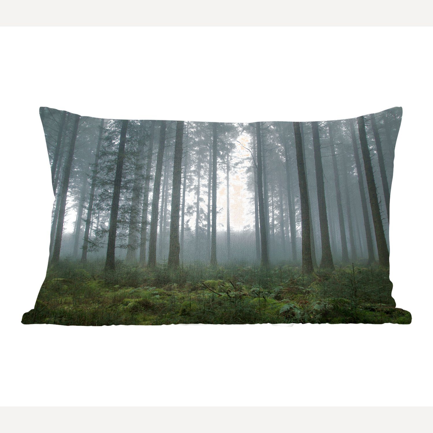 MuchoWow Dekokissen Wald - Licht - Nebel, Wohzimmer Dekoration, Zierkissen, Dekokissen mit Füllung, Schlafzimmer