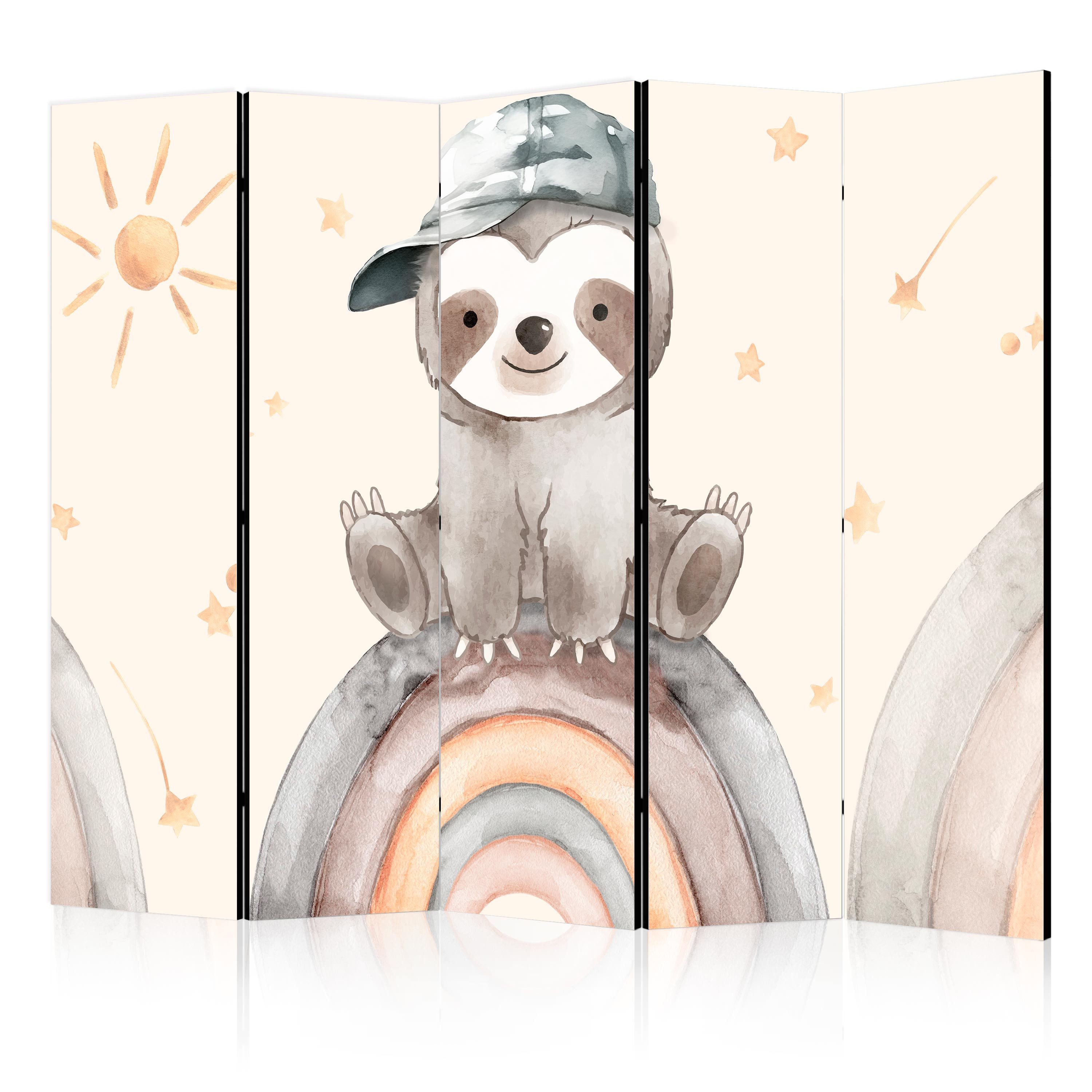 Muralo Paravent 5-teilig Raumteiler klappbar Faultier Regenbogen für Kinder (Packung, 1 St., 225x172 cm), 3 Varianten, Für das Wohnzimmer, das Schlafzimmer