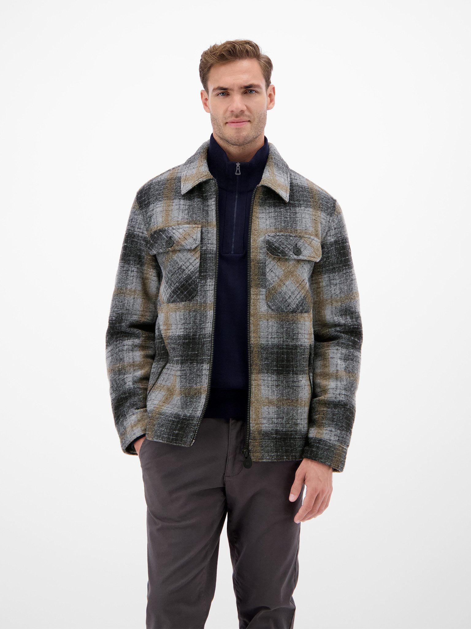 LERROS Blusenjacke Overshirt kariert, mit Reißverschluss