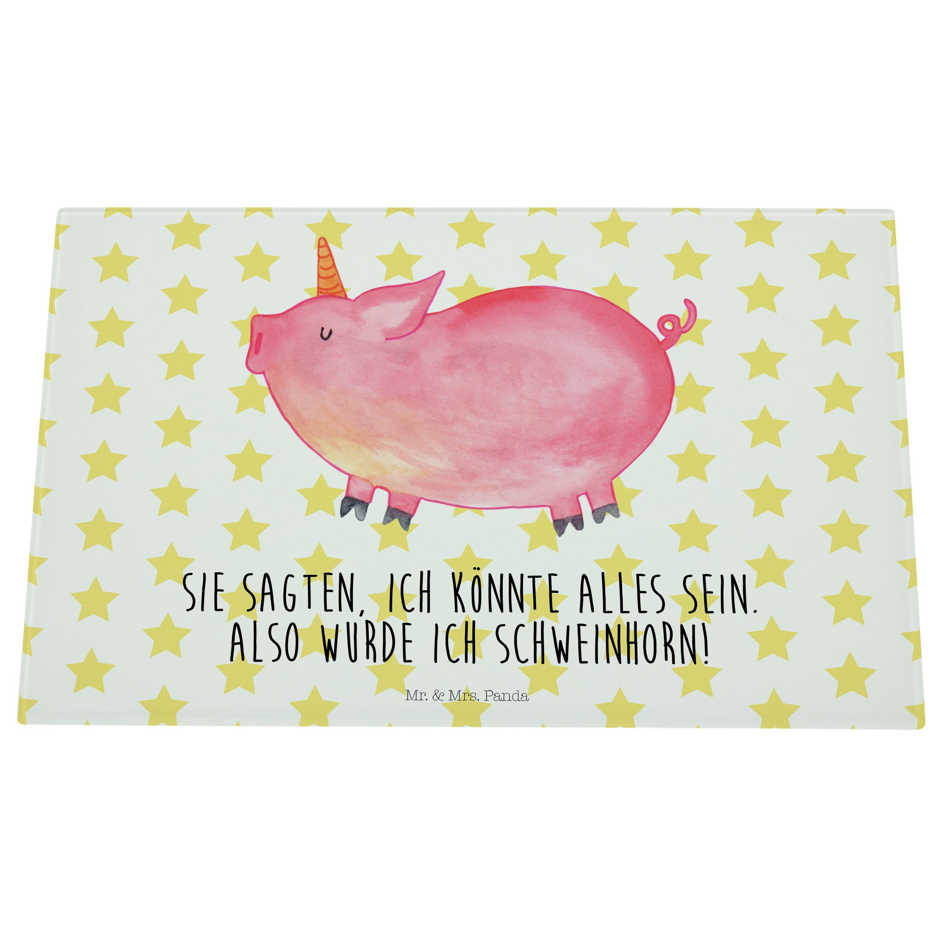 Schweinhorn Premium (1-St) Schneidebrett, Weiß Glas, Einhorn - Piggy, Mr. Servierbrett & Mrs. - U, funny, Panda Geschenk,