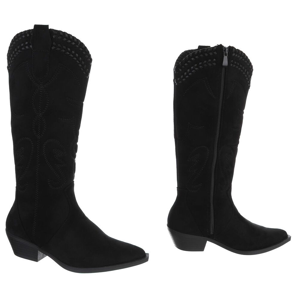 Ital-Design Damen Westernstiefel mit Blockabsatz und Ziernähten Westernstiefel (92299582) Blockabsatz Stiefel in Schwarz – Bild 4 von 5