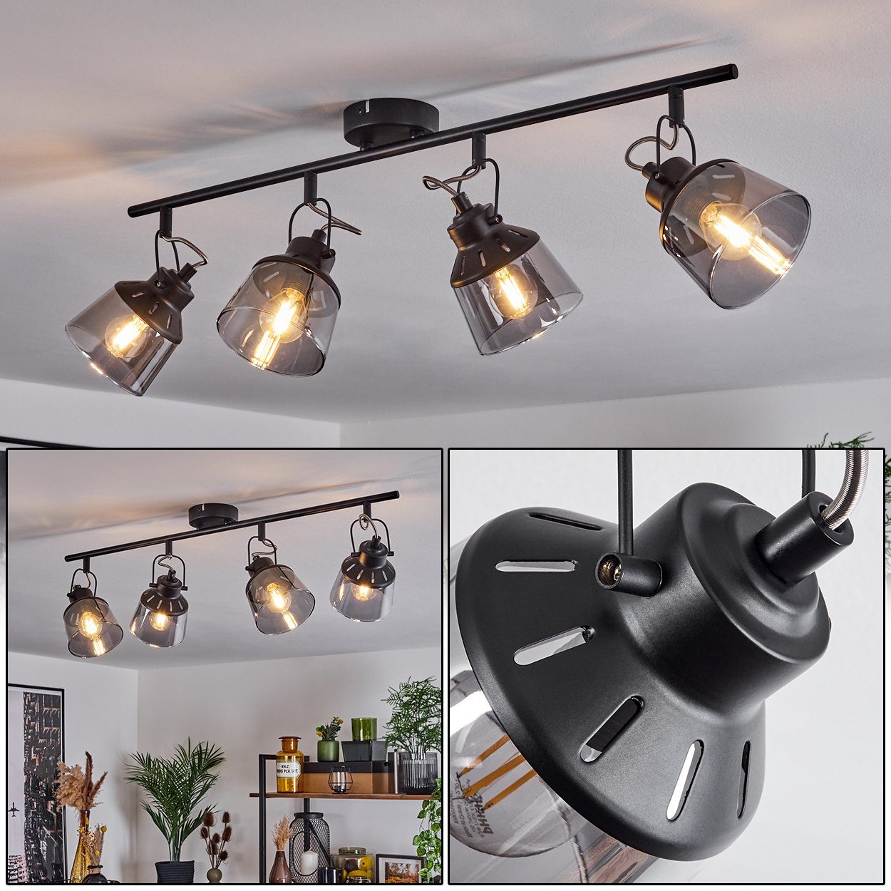hofstein Deckenleuchte »Rimini« moderne Deckenlampe aus Metall/Glas in Schw günstig online kaufen
