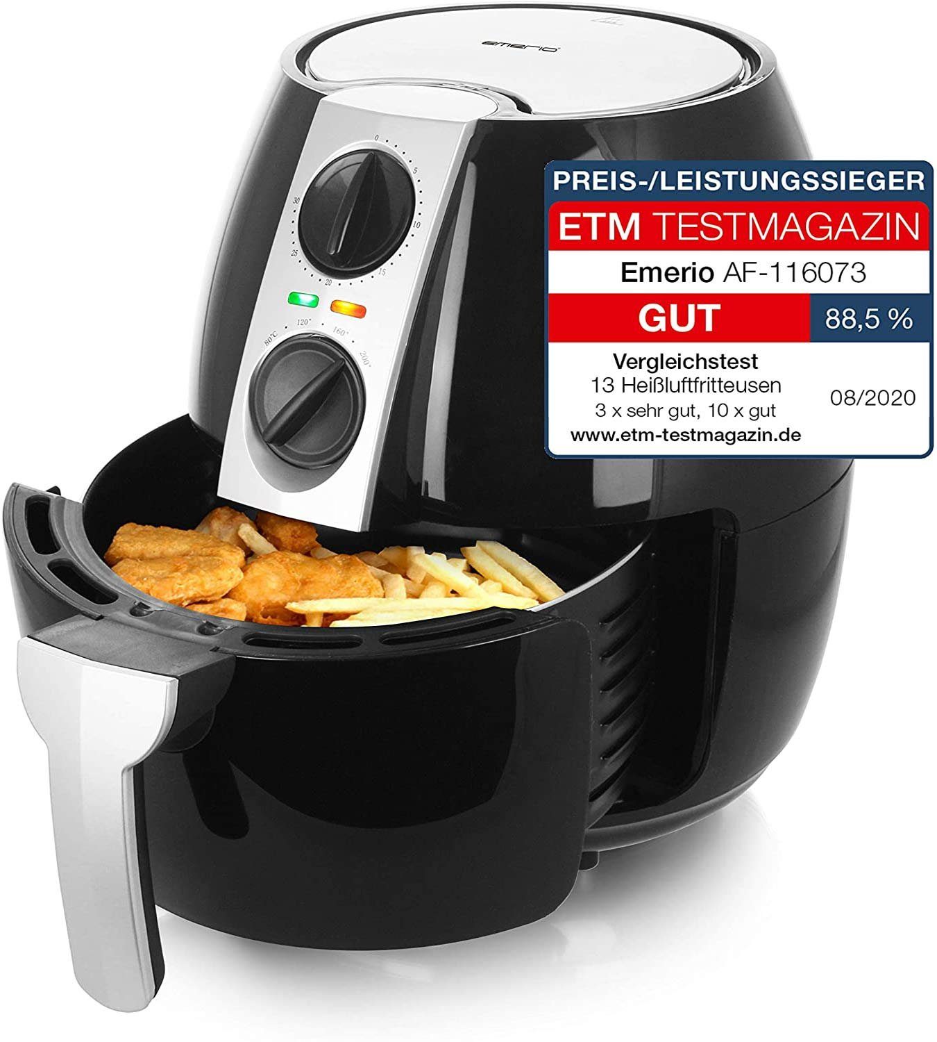 Emerio Heißluftfritteuse AF-116073 Air-Fryer mit 4,5 Liter Fassungsvermögen, 1500 W