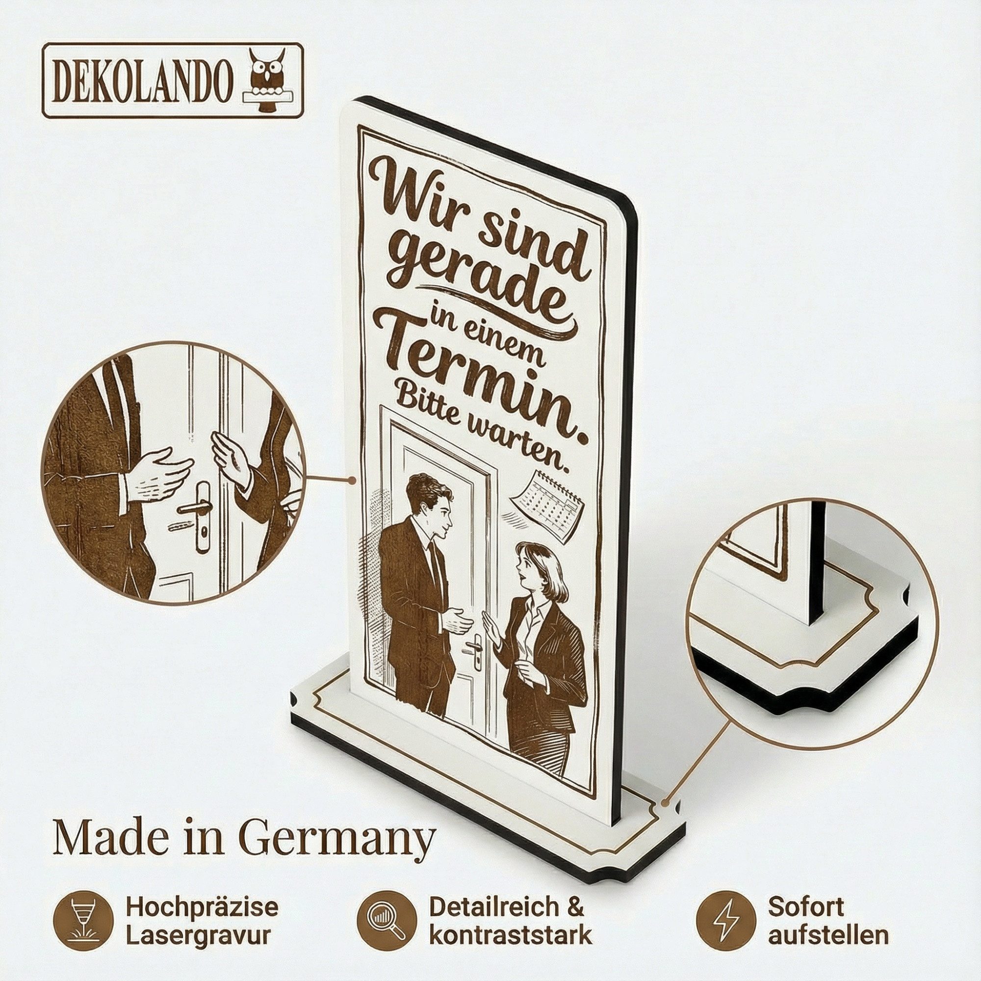 Dekolando Hinweisschild Aufsteller Schild „Wir sind in der Behandlung / im Termin“ – Tischaufs