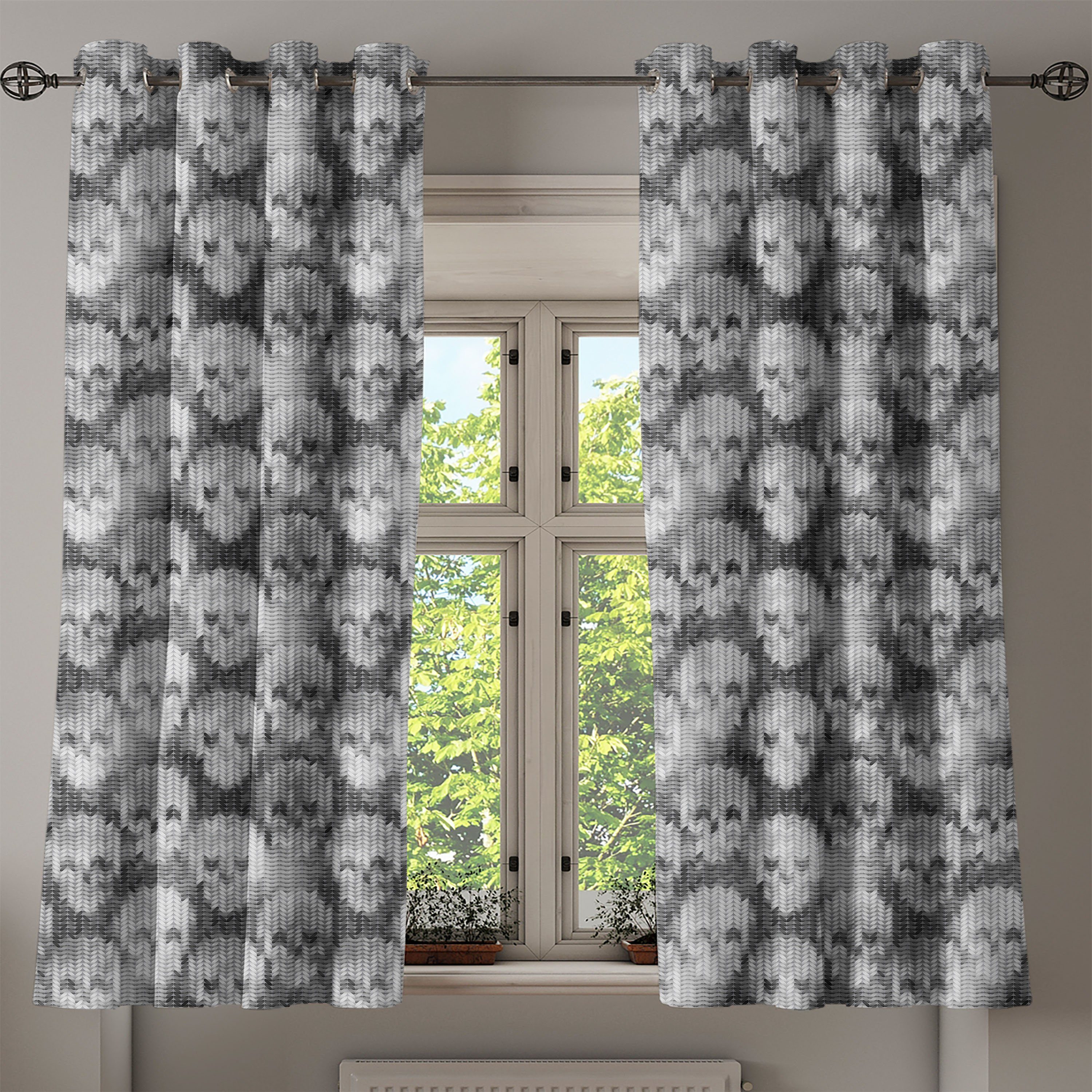 Wohnzimmer, Weiß Kopf Schlafzimmer für Brainpan Dekorative Abakuhaus, Gardine 2-Panel-Fenstervorhänge und Grau