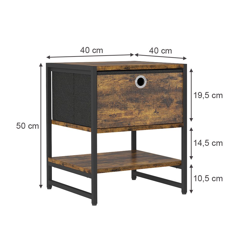 Vicco Nachtschrank Fyrk, Eiche rustikal, 40 x 50 cm 2er-Set (2-St) – Bild 4 von 5