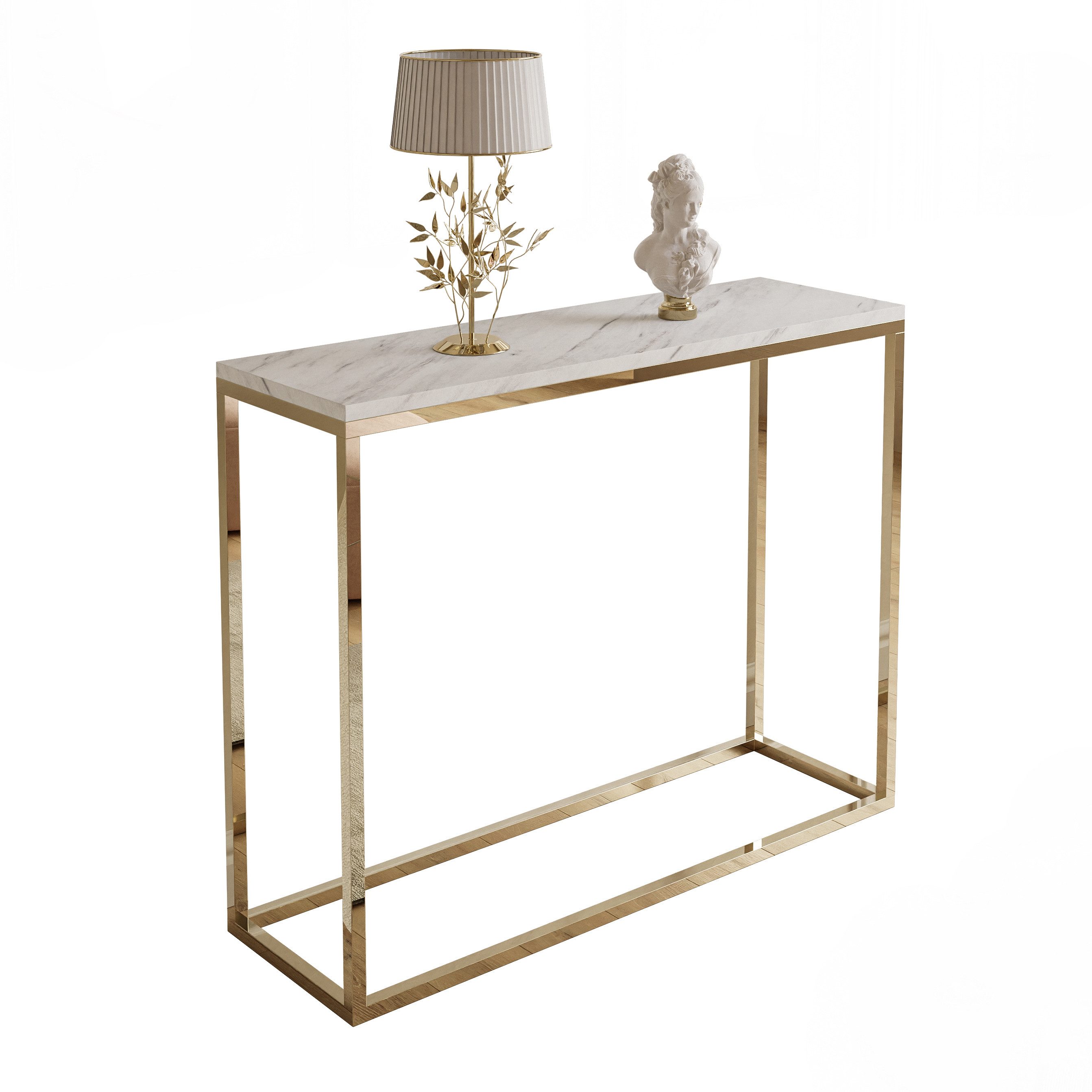 Lookway Konsolentisch MODERN LEVANTO mit goldfarbenem, verchromtem Gestell (1x Konsole), Breite 80/100 cm
