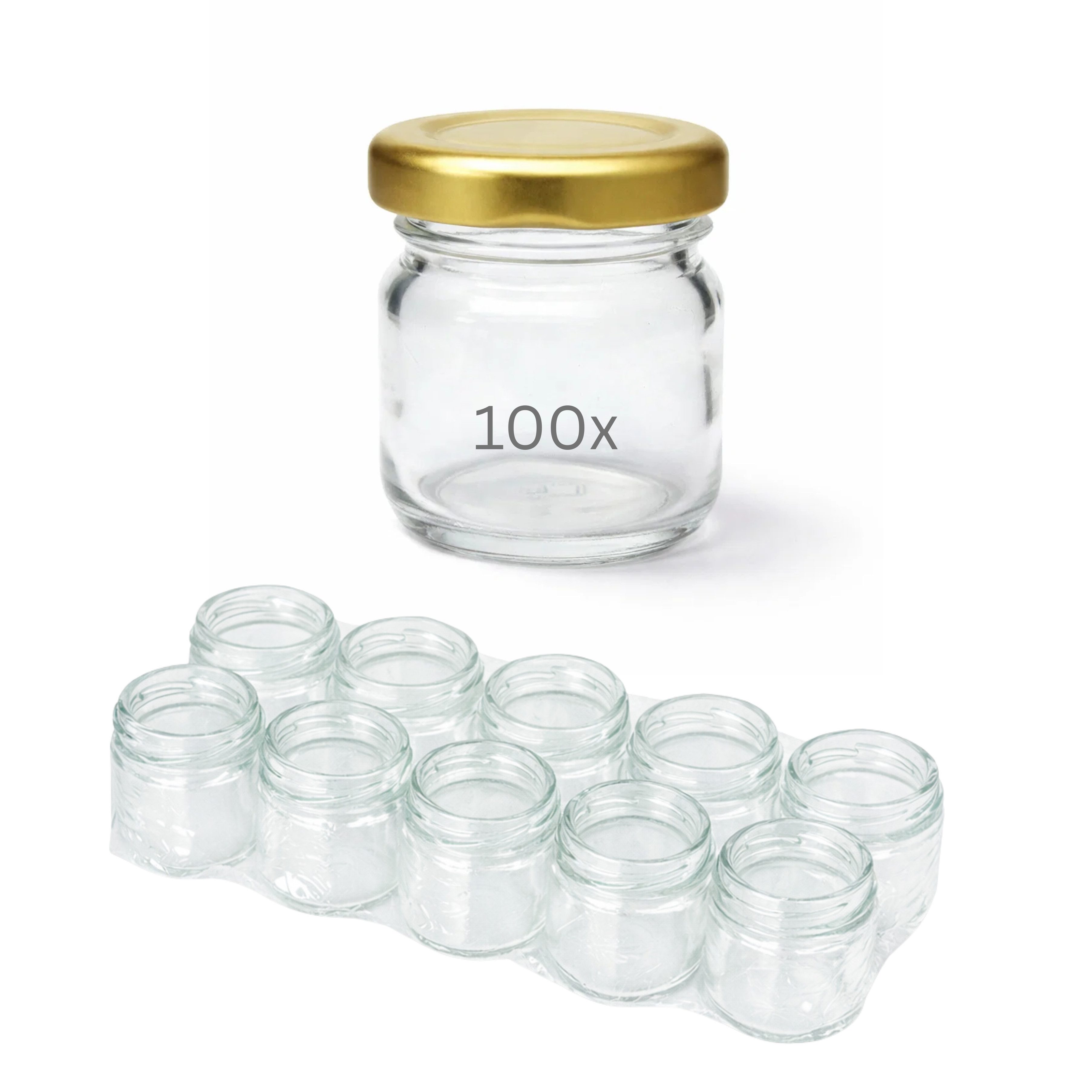 mikken Einmachglas 100 Mini-Gläser 40 ml mit Deckel – Mini Marmeladengläser Set, (Spar-Set, 100er Set), ideal für Proben oder für Gastgeschenke