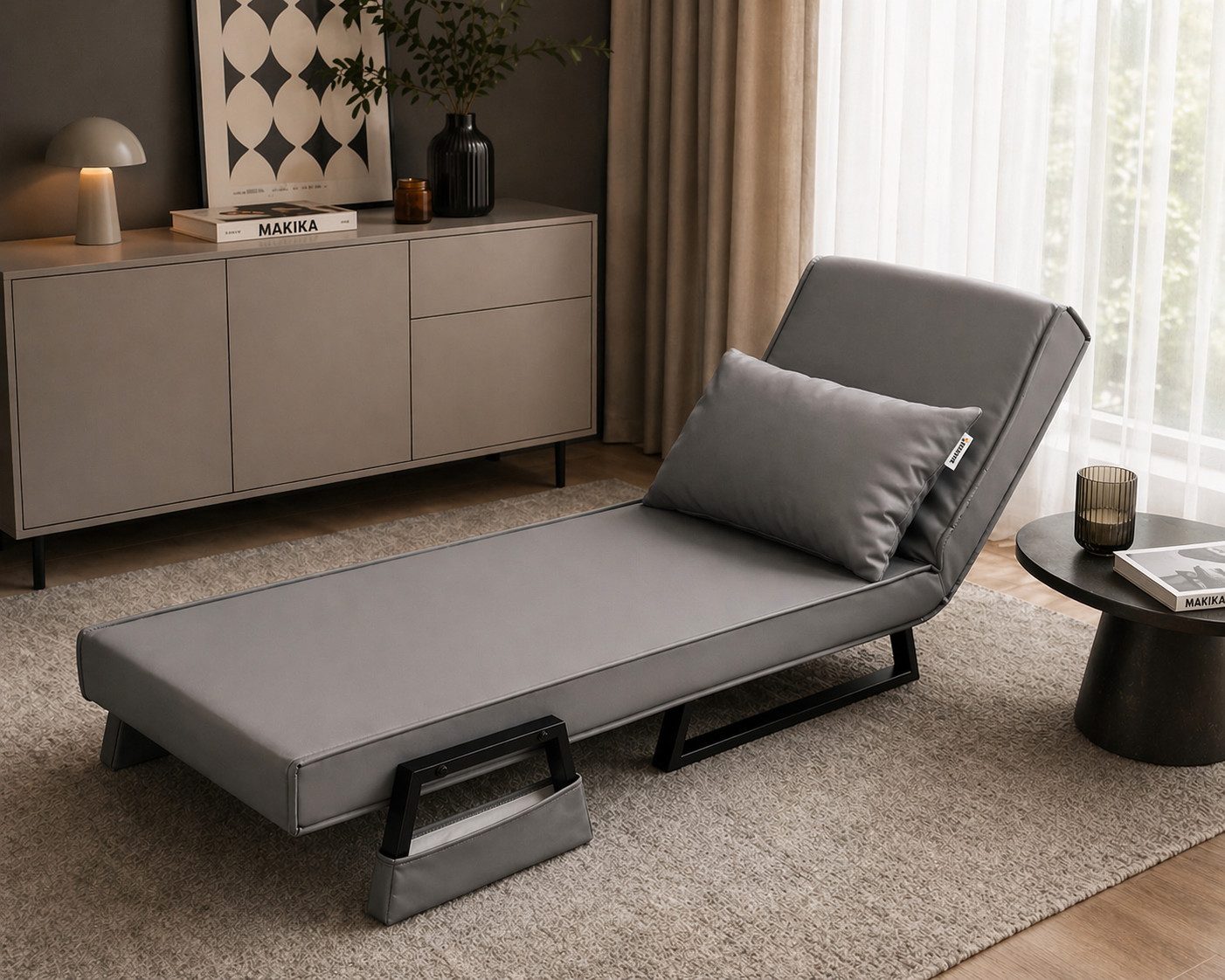 Makika Relaxliege Schlafsessel Schlafsofa Rio Kunstleder klappbar in Grau