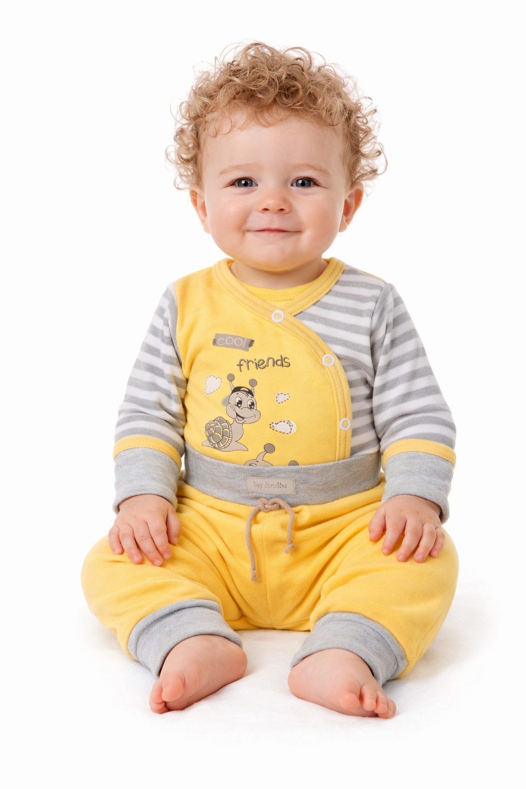Body & Hose Baby Anzug Wickelbody mit Kratzschutz Schlupfhose in Gelb neutral