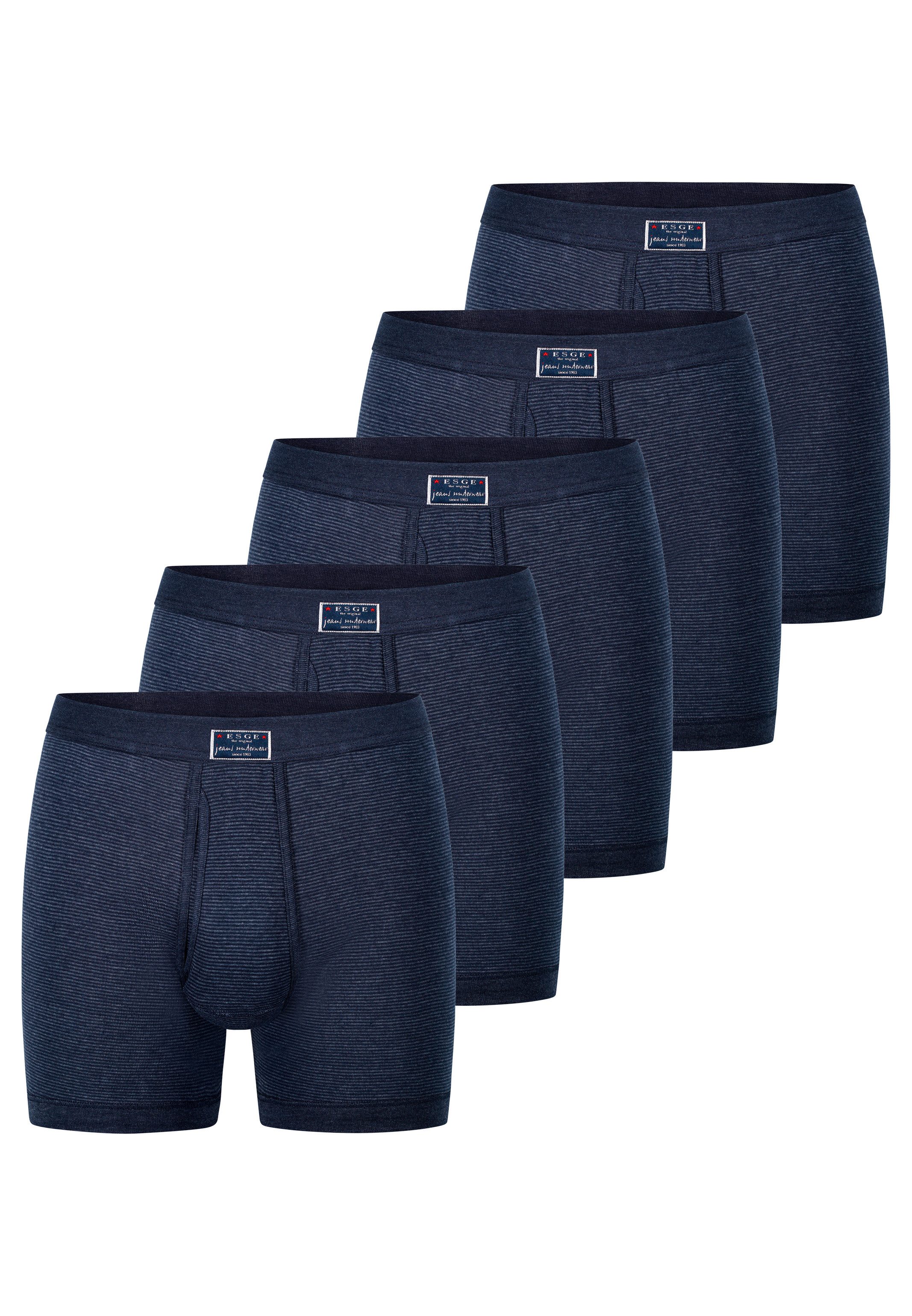 ESGE - Die Wäsche-Macher Retro Boxer 5er Pack - Feinripp Jeans (Spar-Set, 5-St) Retro Short / Pant - Baumwolle - mit Eingriff - Ohne Seitennähte