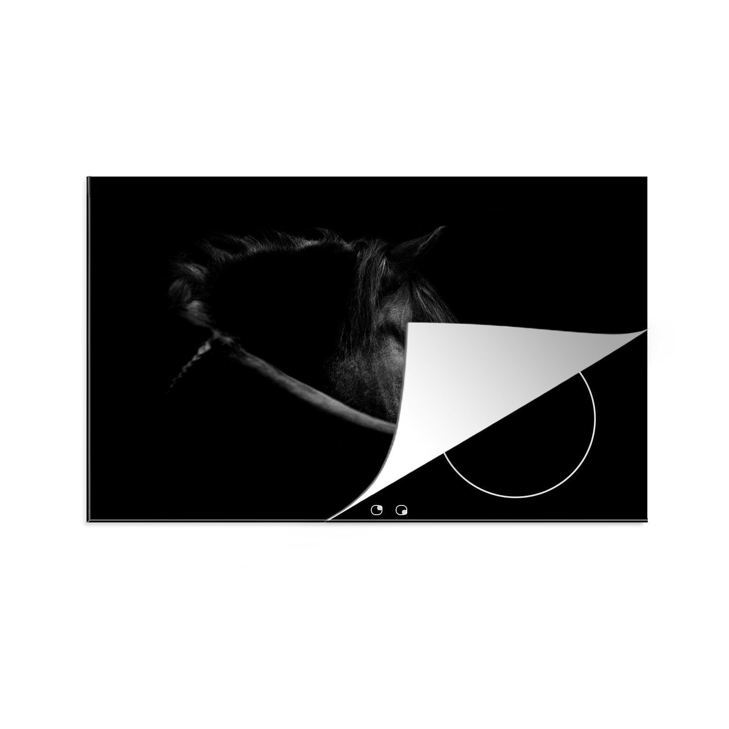 MuchoWow Herdblende-/Abdeckplatte Pferde - Porträt - Schwarz - Tiere, Vinyl, (1 tlg), 81x52 cm, Ceranfeldabdeckung, Arbeitsplatte für küche