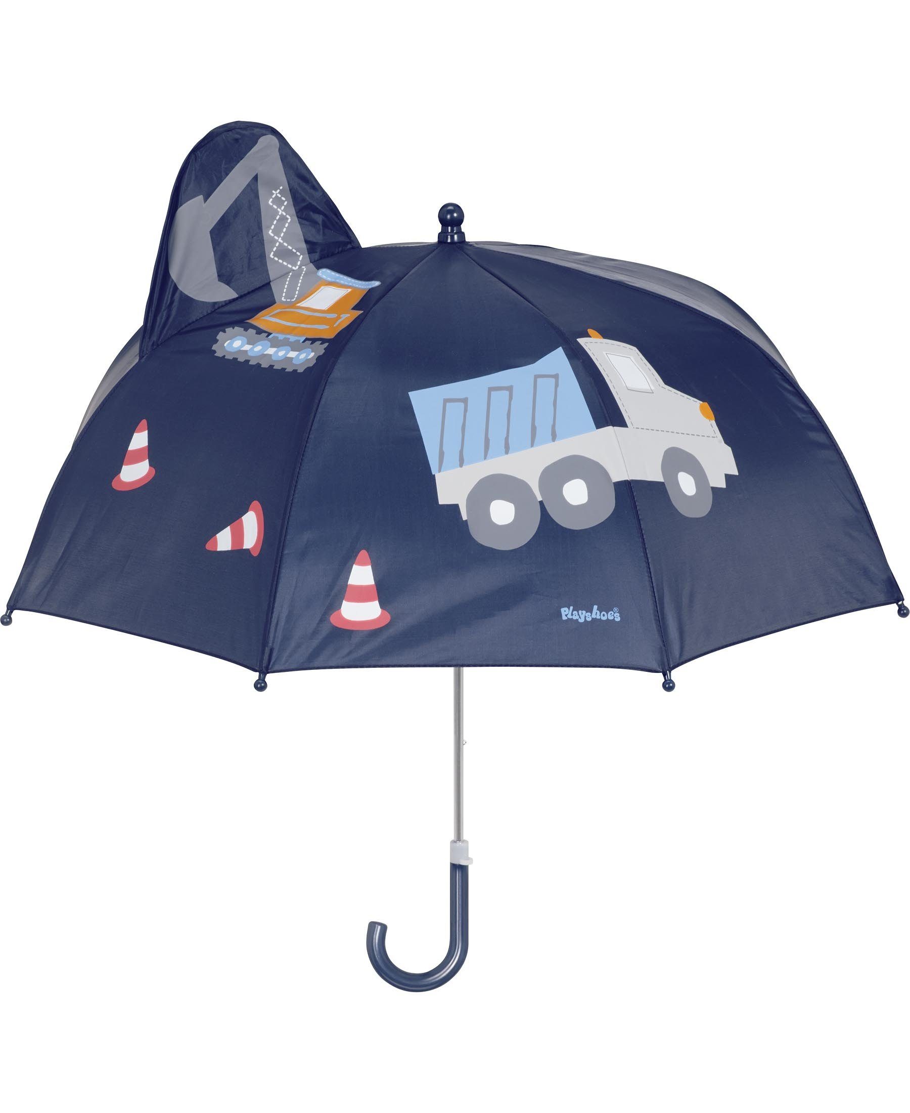 Playshoes Stockregenschirm 3D Regenschirm Baustelle, Baggerarm 3D ausschwenkender