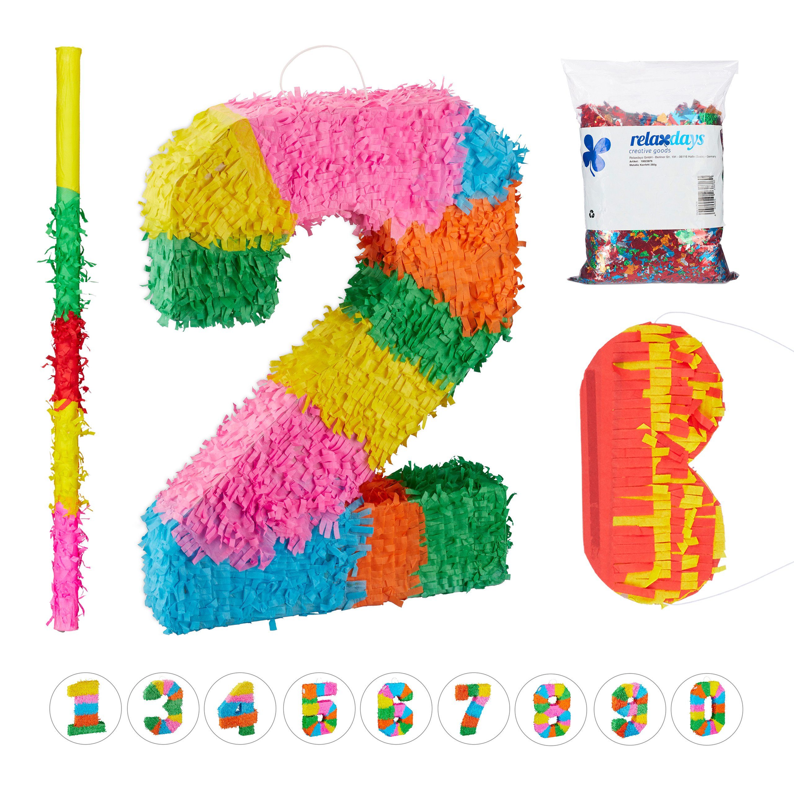 relaxdays Papierdekoration Pinata Set Zahl 2