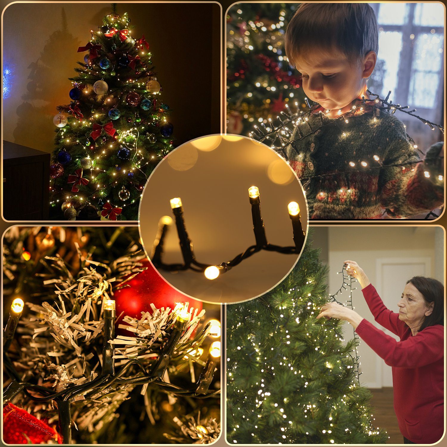 LETGOSPT + Weihnachtsbeleuchtung 230V, Timer, Dekor Lampe Warmweiß, 11M Kupferdraht Modi LEDs Lichterketten 8 560 Dimmer LED-Lichterkette LED