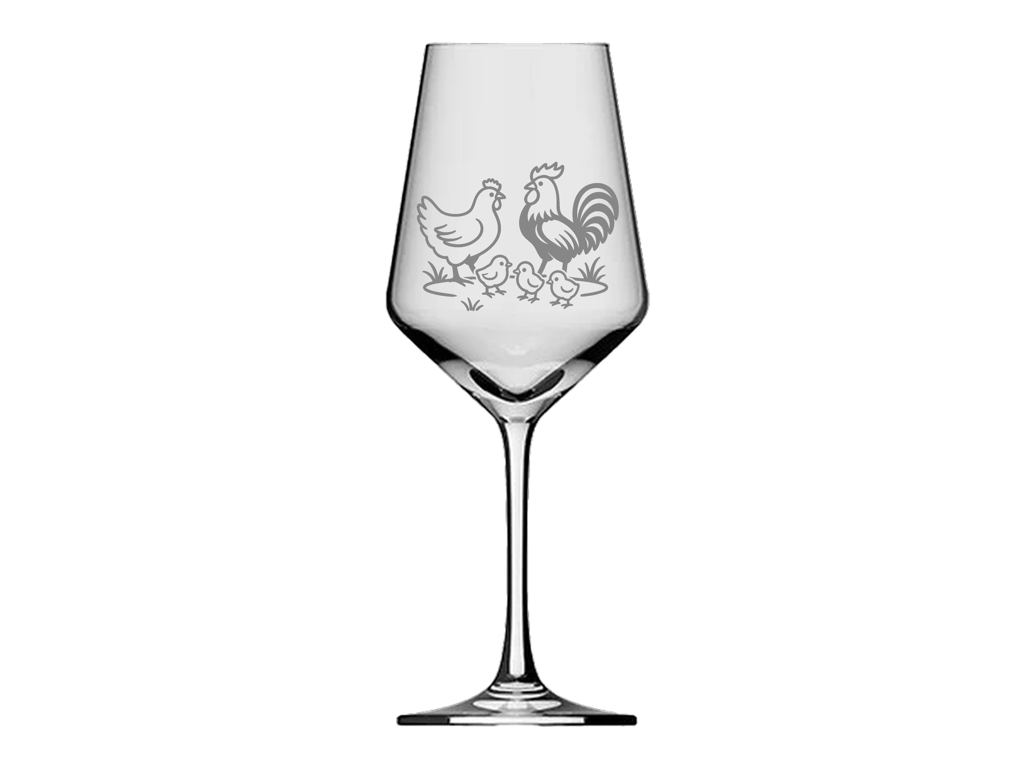 eXODA Weinglas liebevoll gestalteter Hahn mit Henne und Küken Gravur, 1-tlg., Glas, Atemberaubende Darstellung