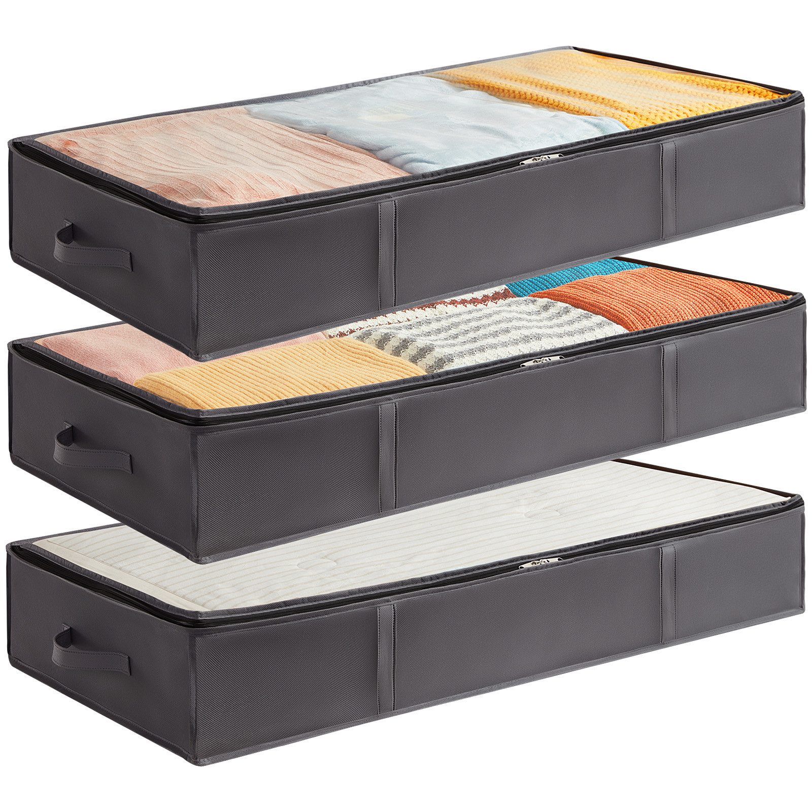 Lifewit Aufbewahrungsdose Unterbettkommode, Unterbett Faltbare Aufbewahrungsbox mit Deckel (3 St)