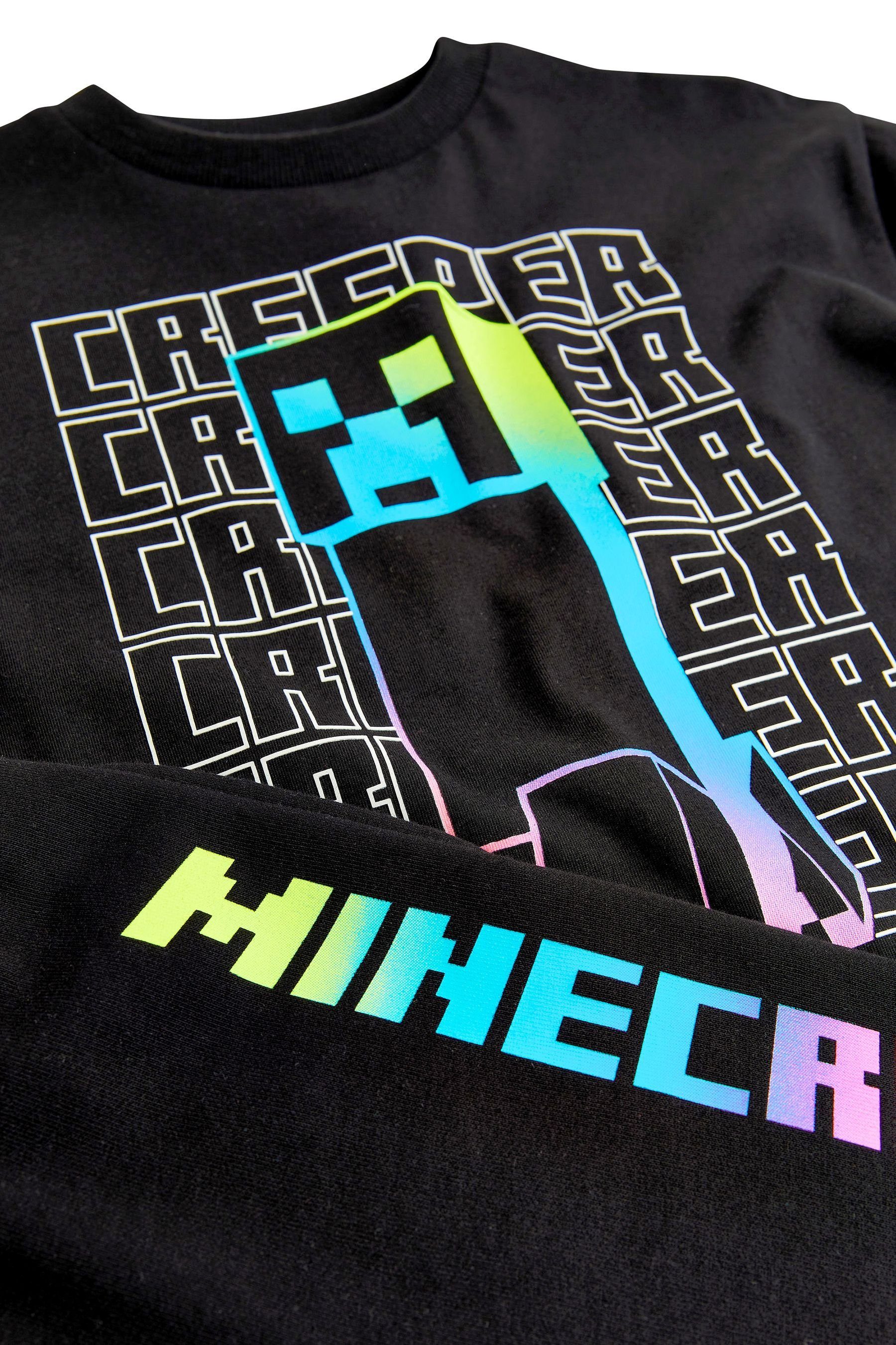 (2-tlg) im & Kurzärmeliges Set Shorts und Next Black/Rainbow Minecraft Shorts Lizenz-T-Shirt T-Shirt