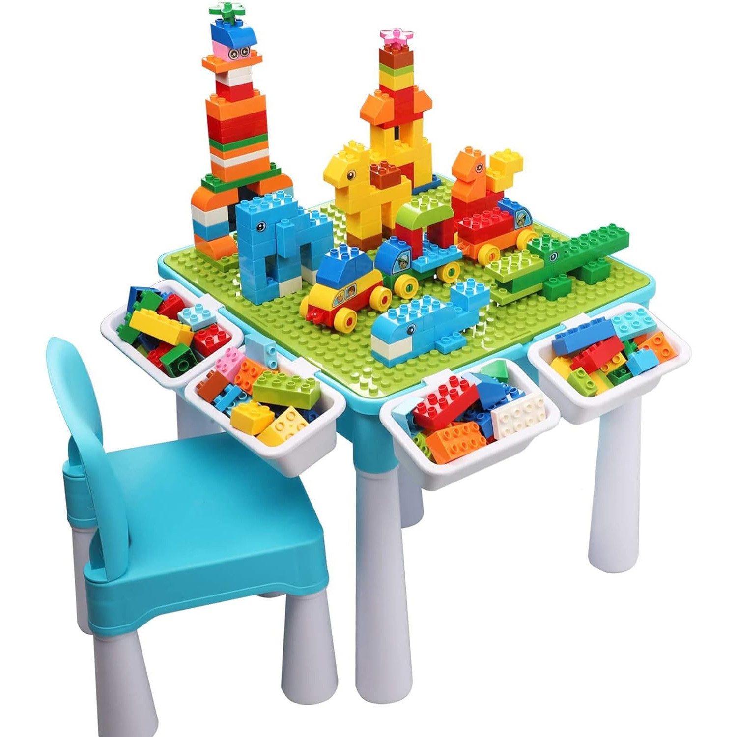 Kindertisch 5-in-1-Kinder-Aktivitäts-Tischset mit 128 Teile Bausteinen Spielzeug