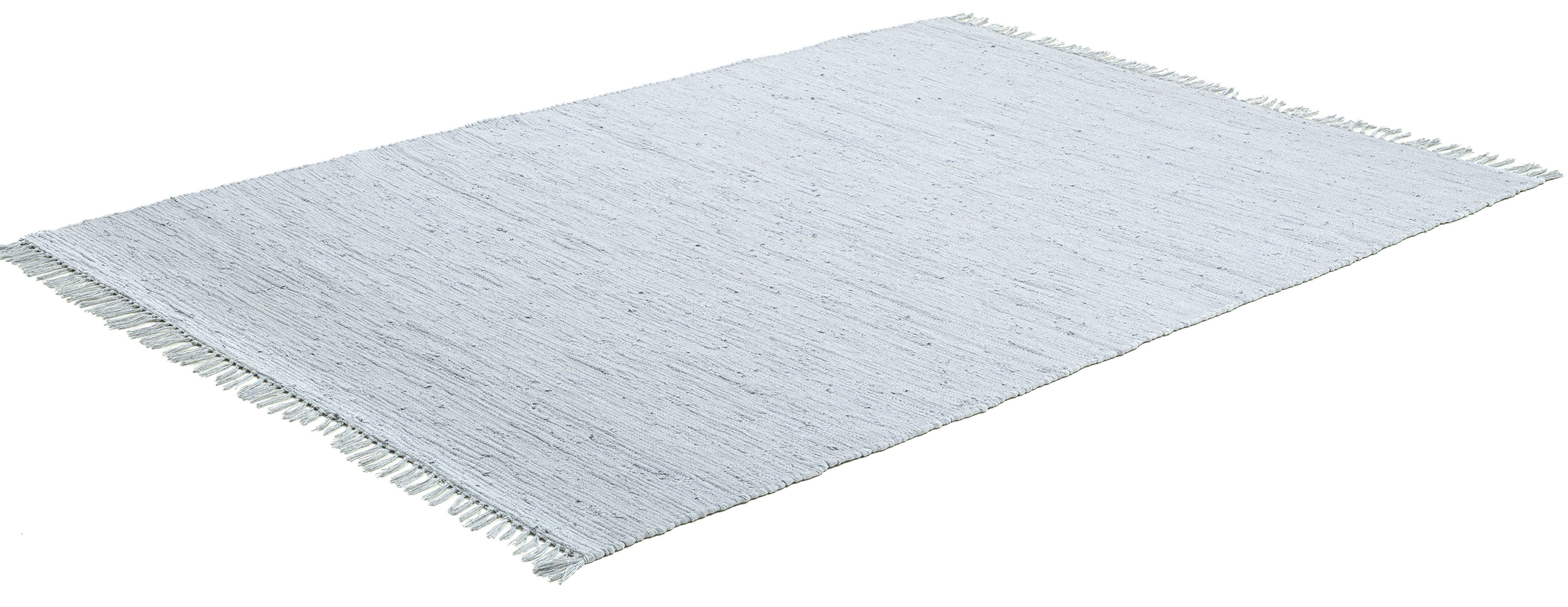 Höhe: Happy Teppich, handgewebt, Flachgewebe, 5 Cotton, Handweb grau rechteckig, THEKO, Baumwolle, mit Teppich Fransen mm, reine
