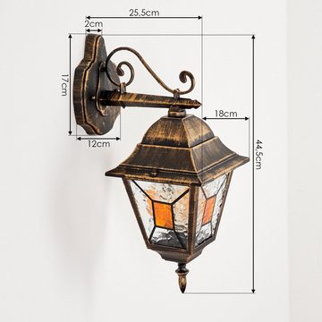 hofstein Außen-Wandleuchte »Roccascalegna« Außenleuchte, Metall/Glas, Schwarz/Gold-antik, Klar, ohne Leuchtmittel, Vintage Wandlampe mit Lichteffekt E27, IP44, Orange