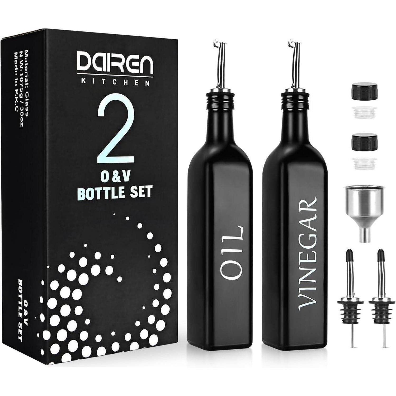 LuxusKollektion Ölspender Öl Essigspender Glas 500ml Caddy Halter Edelstahl 2 Stück Schwarz