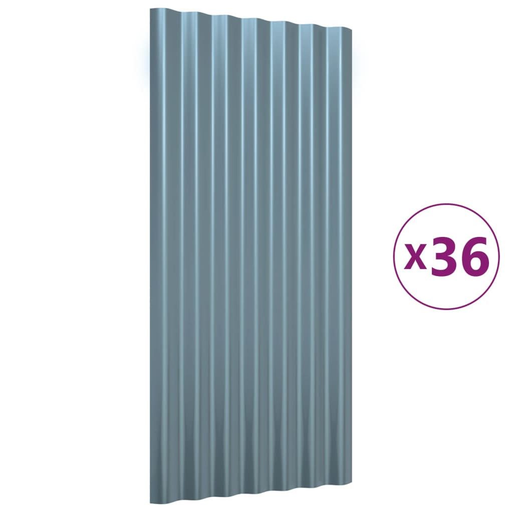 vidaXL Wellblech, Dachpaneele 36 Stk. Pulverbeschichteter Stahl Grau 80x36 cm