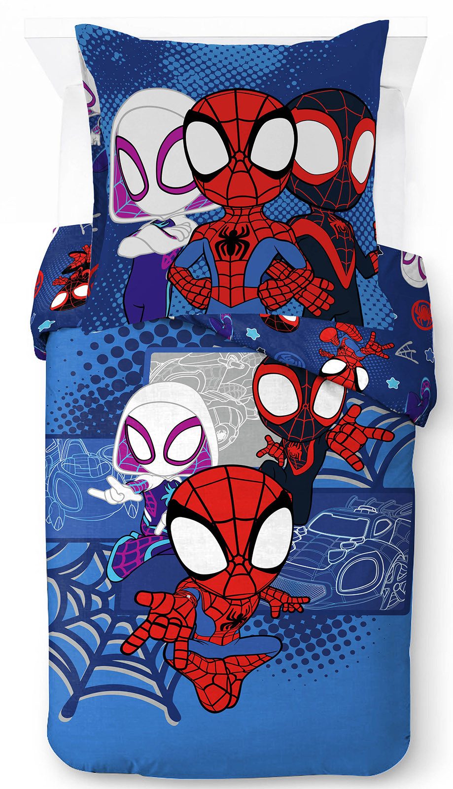 MARVEL Kinderbettwäsche Marvel Spidey Bettbezug-Set 135x200 cm + Kissenbezug 80x80 cm, Washed Cotton, 2 teilig, 100 % Baumwolle, maschinenwaschbar, wendbar
