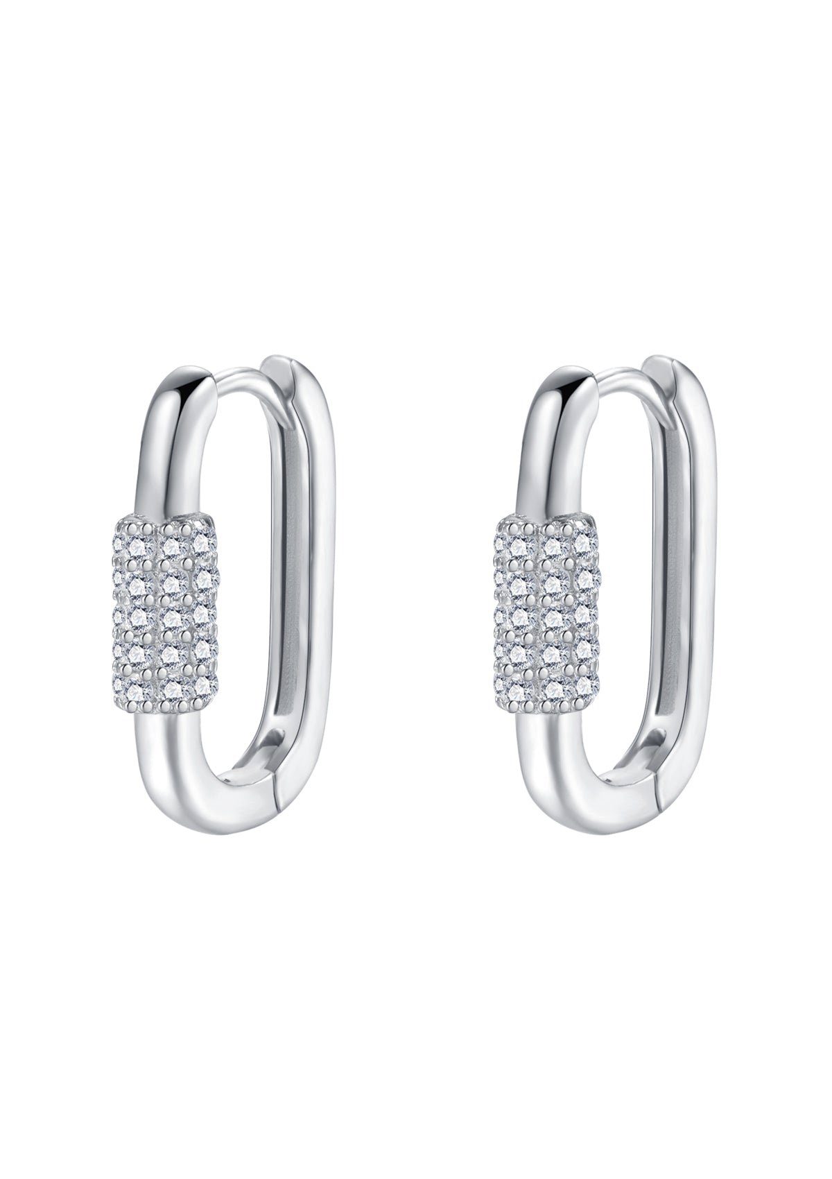 Hey Happiness Paar Creolen Silber Karabiner oval eckig, Vergoldet 18K, Viereck Ohrringe Silber 925 Damen Zirkonia geometrisch
