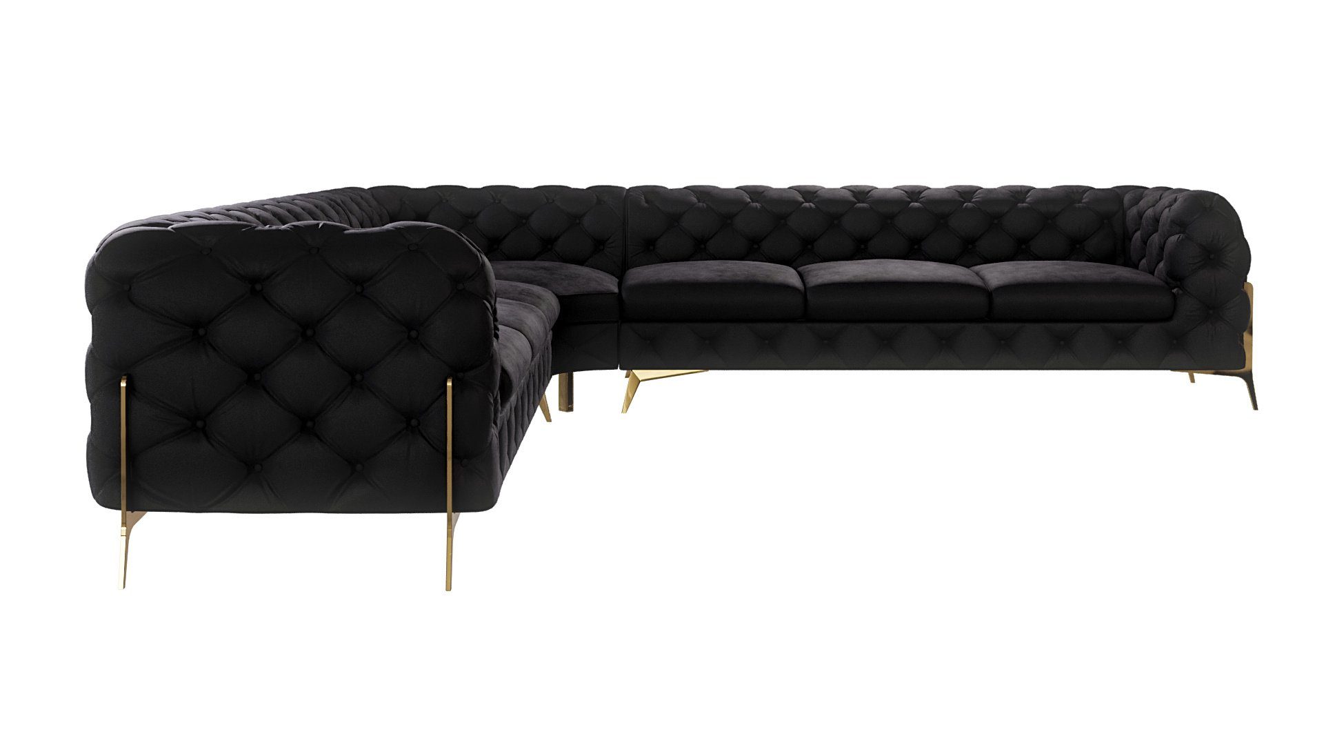 S-Style Möbel Ashley mit Goldene Ecksofa Chesterfield Metall mit Schwarz Wellenfederung Füßen