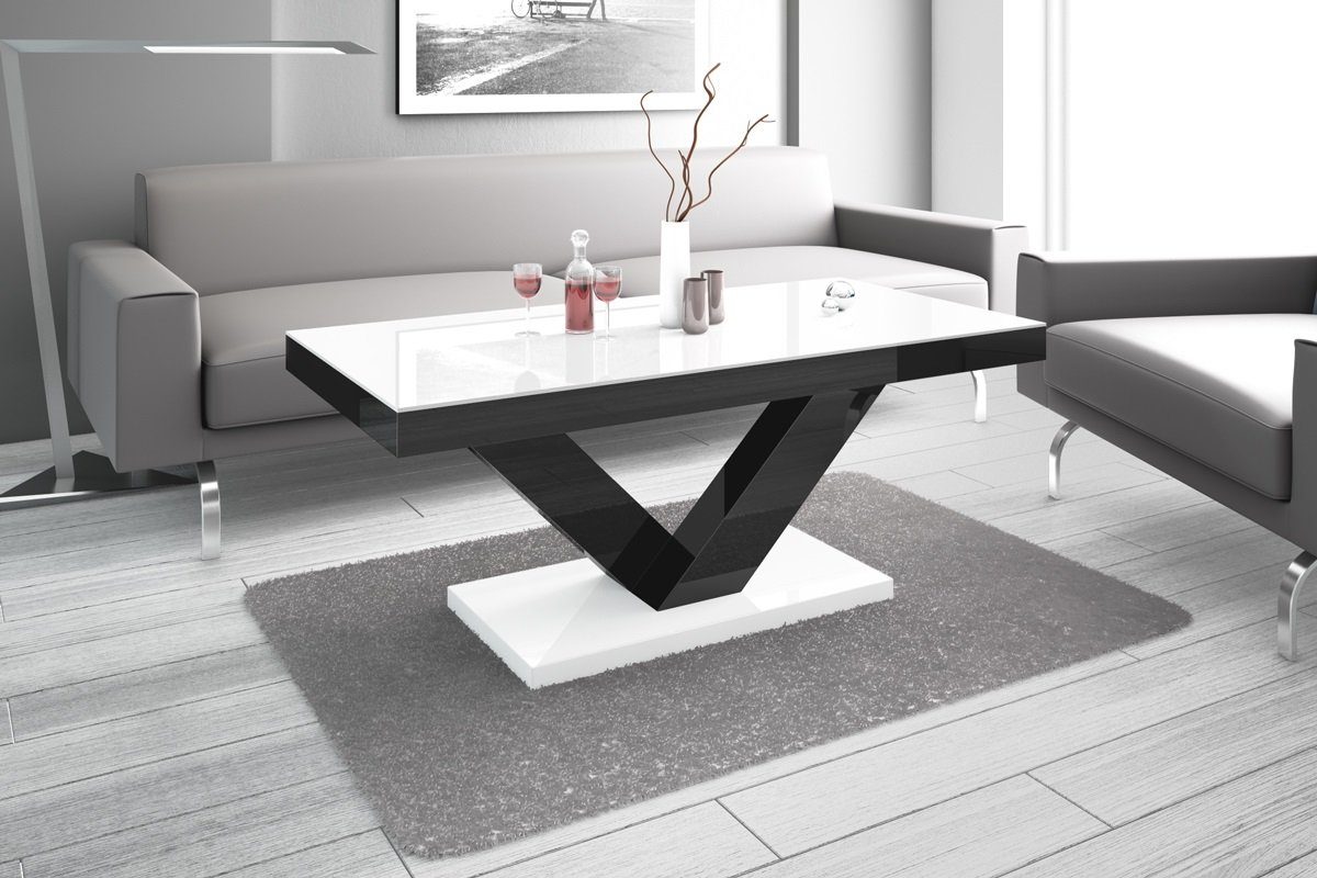Highgloss Tisch / Couchtisch Design / Wohnzimmertisch Weiß Hochglanz Weiß Schwarz Hochglanz designimpex Schwarz Hochglanz HV-888