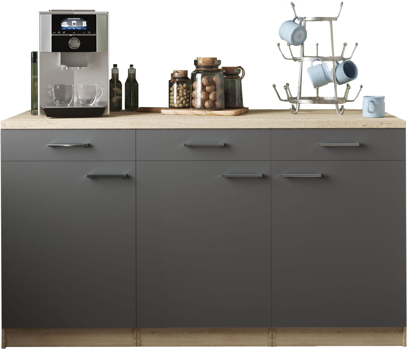 RESPEKTA Mehrzweckschrank-Set Merle, Breite 150 cm, Soft-Close, Metallstangengriffe, 85 cm Arbeitshöhe
