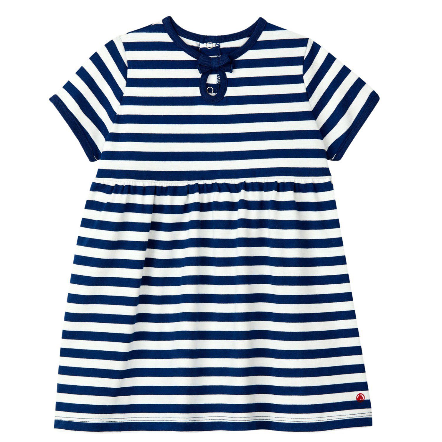 weiß blau kurzärmeliges / gestreiftes A-Linien-Kleid Bateau Petit Baby in Petit Bateau Kleid