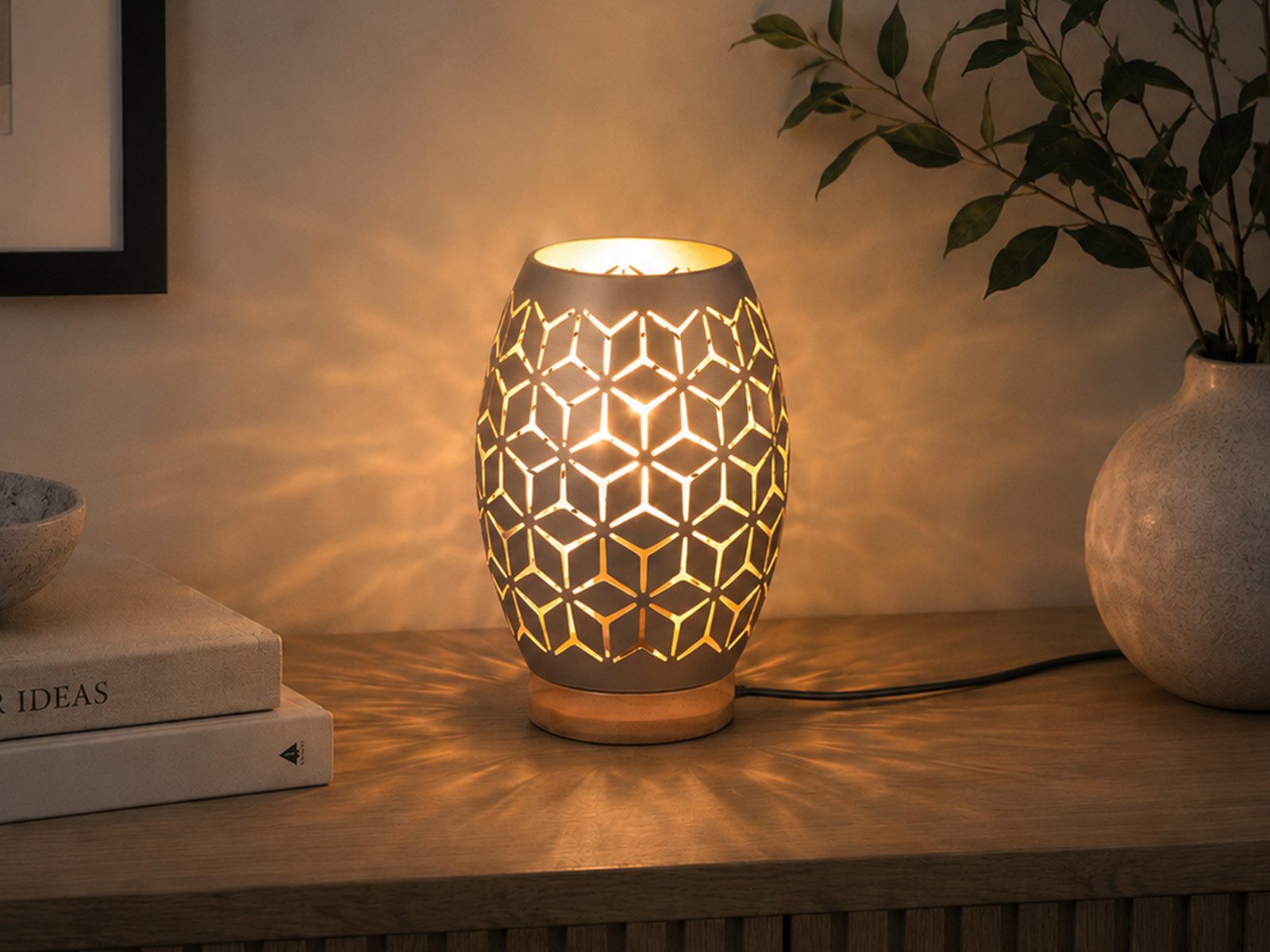 Reality Leuchten LED Nachttischlampe, Dimmfunktion, über Schalter in 3 Stufen dimmbar, LED wechselbar, warmweiß, klein-e besondere Tischbeleuchtung mit Holz-fuß Fensterbank, H 21cm
