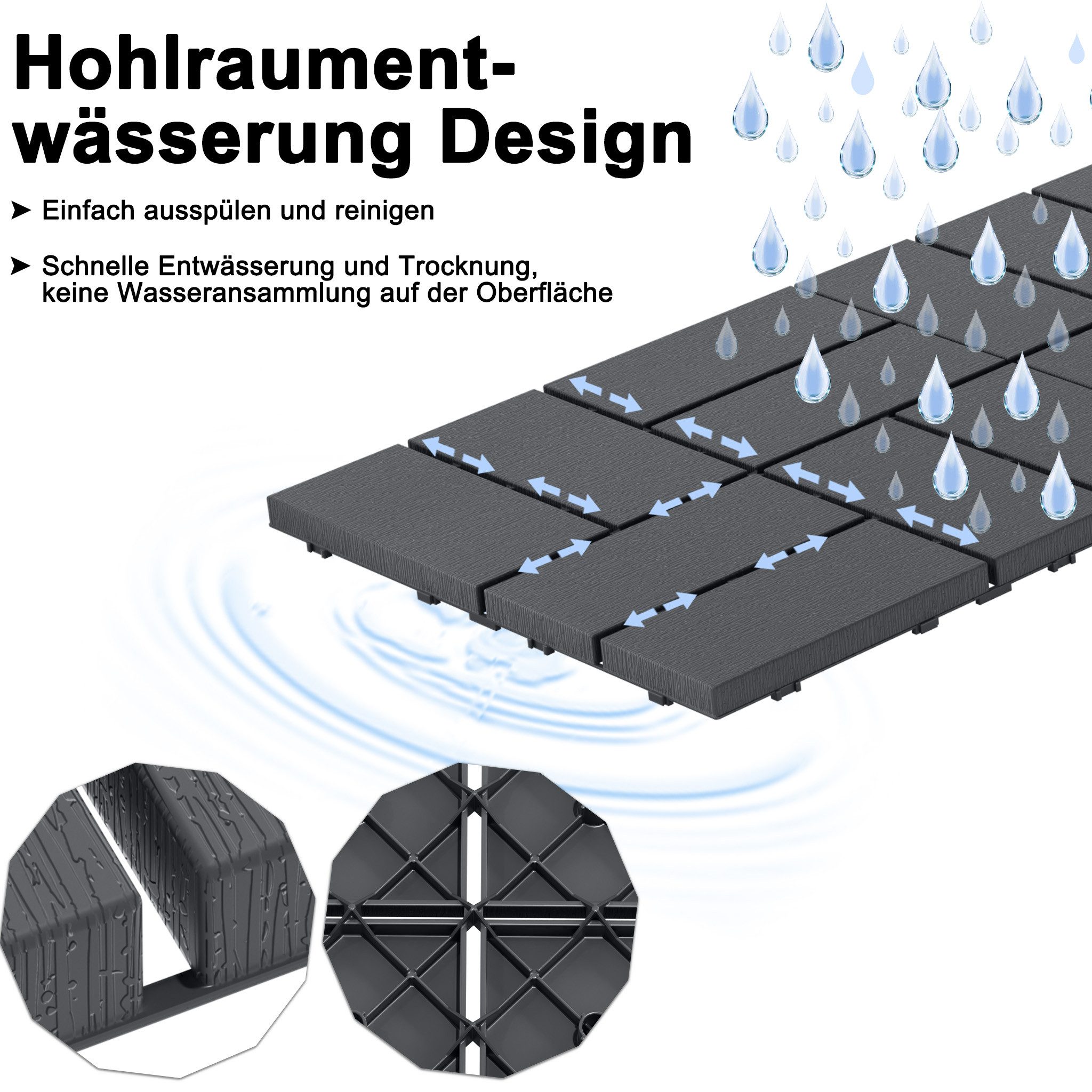FIVMEN Terrassendielen Fliesen Klickfliesen Bodenbelag 30x30cm, Anthrazit/Braun(Typ A), (44-St), in Holzoptik für Terrassen, Gärten, Schwimmbäder – Bild 5 von 5