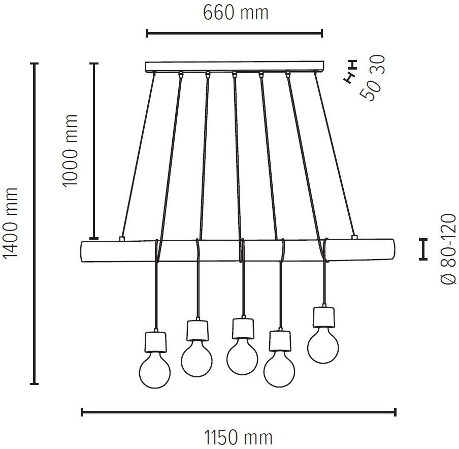 SPOT Light Pendelleuchte TRABO massivem aus Kiefernholz, PINO, Hängeleuchte, wechselbar, Leuchtmittel Holzbalken Holz grau gebeizt