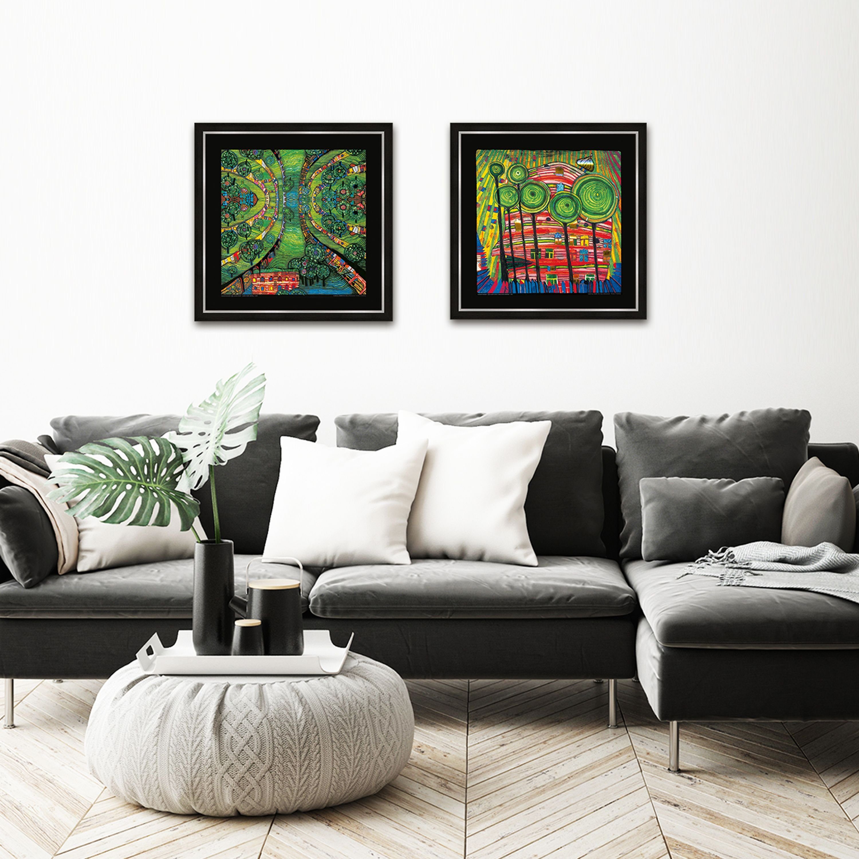 mit Poster Wandbild Rahmen gerahmt Hundertwasser / 53x53cm Bild Rahmen / artissimo mit Bild