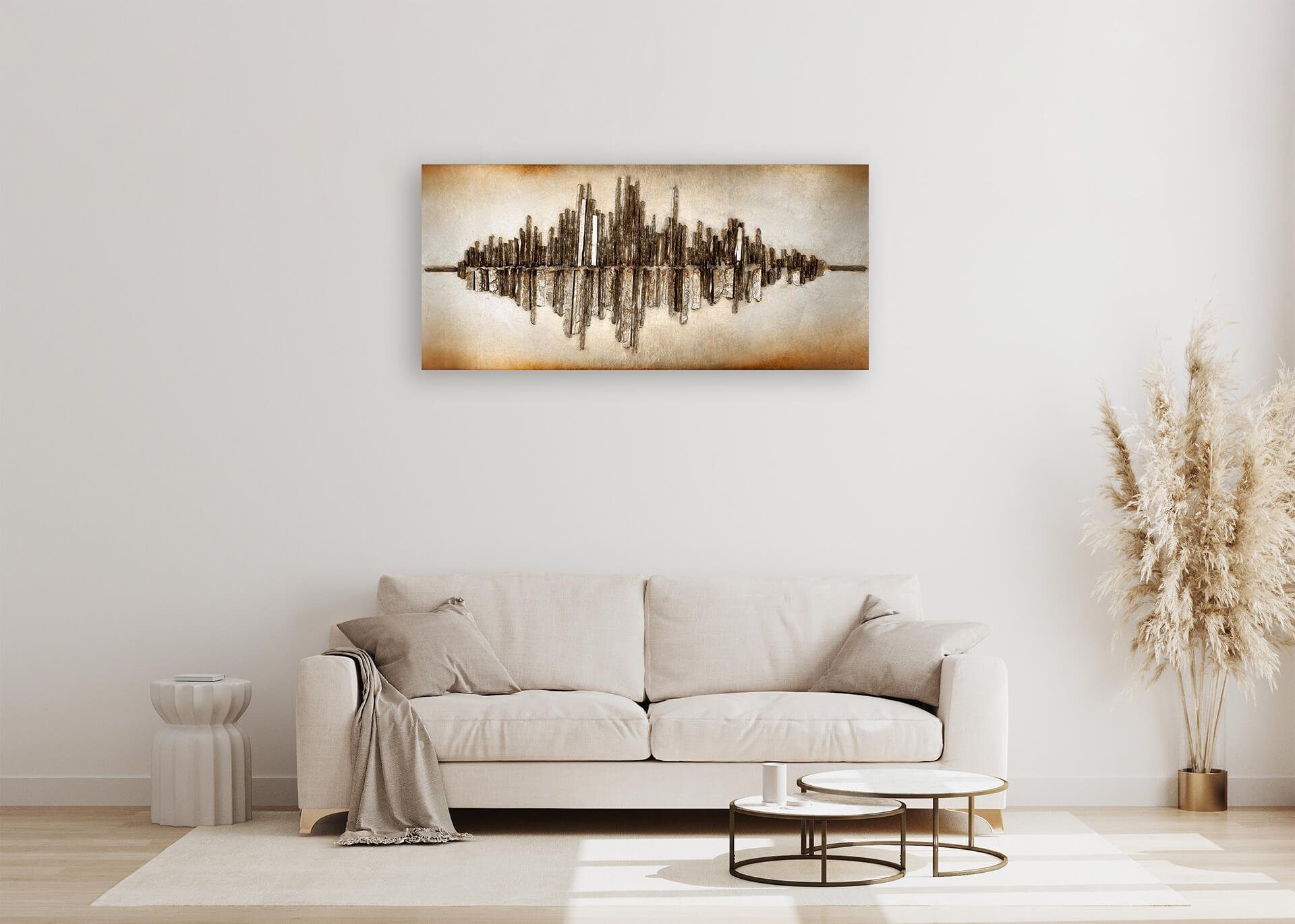 Holzbild Holz cm, 120x55 Wandbild aus KUNSTLOFT goldfarben handgefertiges 1001 Frequency