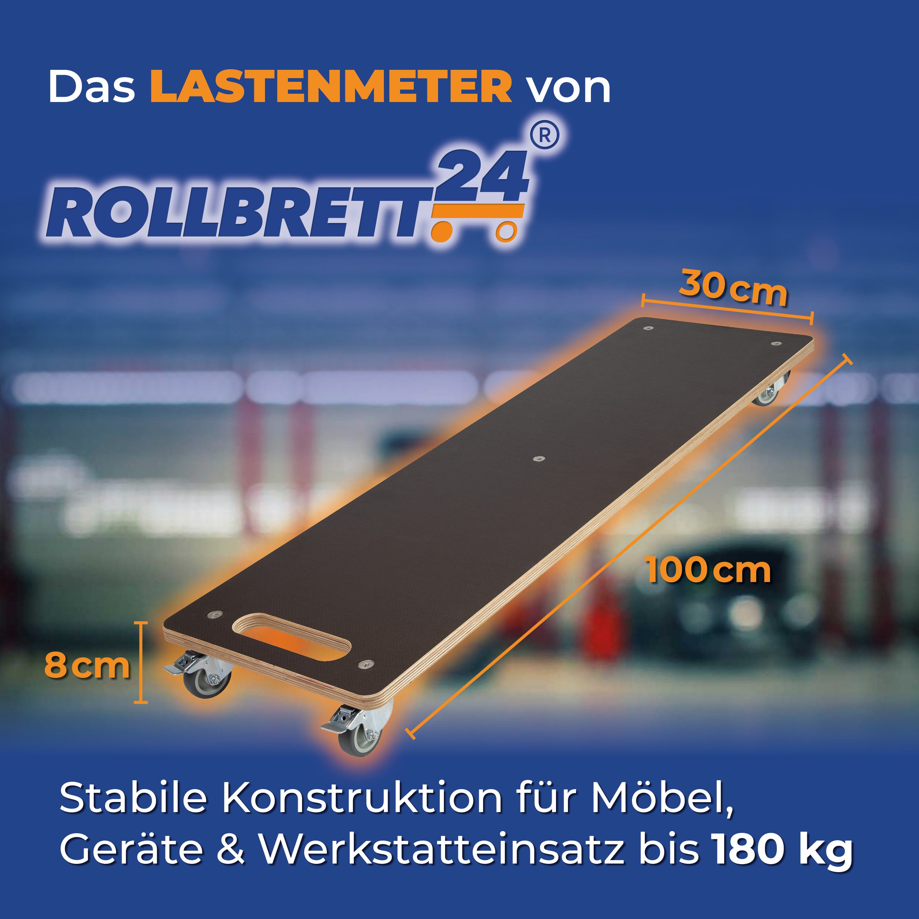Rollbrett24 Transportroller Lastenmeter 100x30cm - 180kg Traglast, Möbel & Umzug, (4-St., 1 Meter langes Rollbrett für sperrige Gegenstände), praktische Transpo – Bild 2 von 5